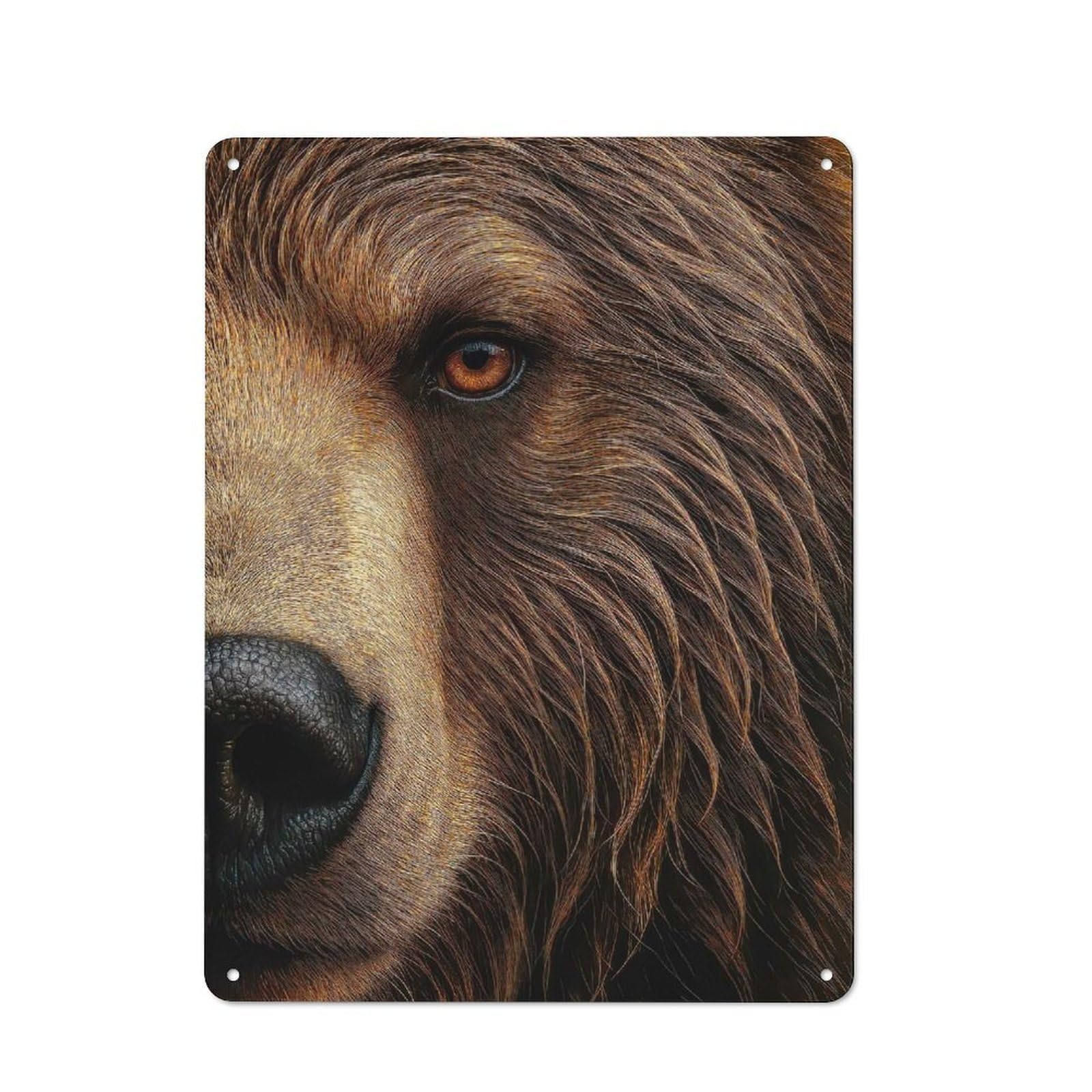 Junmoney Detailed Brown Grizzly Bear Portrait Retro Metal Sign 40X30cm For Hobby Room Or Studio, Autumn Wall Decor For Creative Interior Collectors