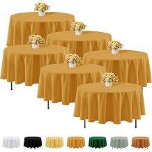 Fitable 6 Pack Gold Round Tablecloths - 90 Inches in Diameter | Wrinkle & Stain Resistant, Washable Polyester Fabric, For Wedding Party Banquet Formal Events Fall Thanksgiving Harvest