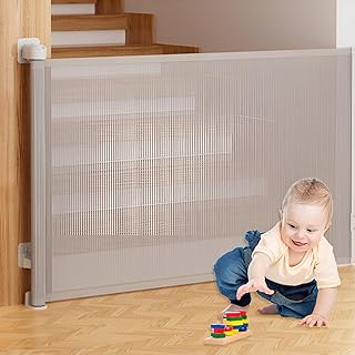 SYGA Retractable Baby Safety Gate, Extra Wide Tall Mesh Gate for Stairs, Doorways, Hallways, Indoor/Outdoor Pet Barrier (G...