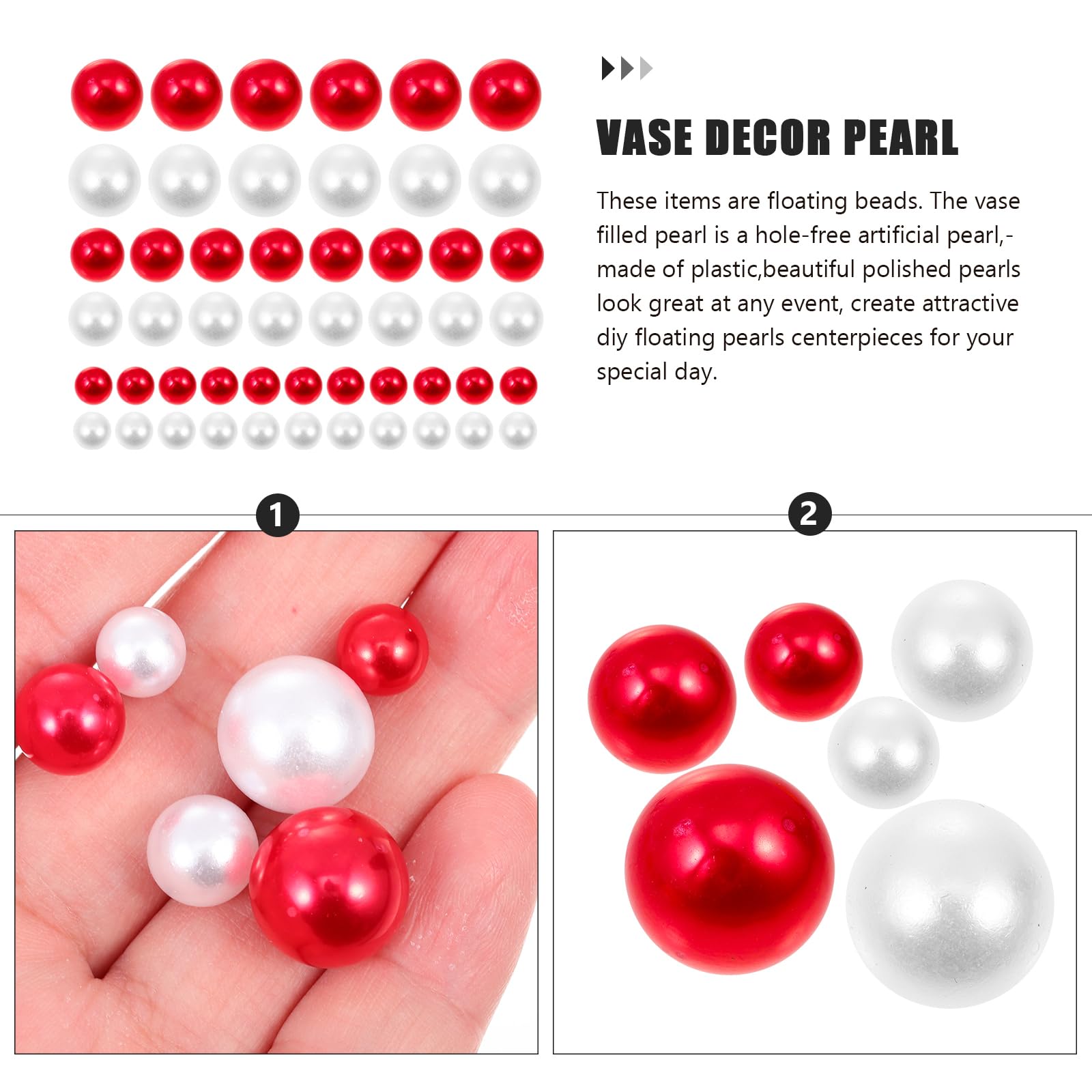 Beavorty Pearls Centerpieces 500 Pcs Floating Pearl Vase Filler Pearl Bead Vase Centerpieces Beads Round Faux Beads for Home Wedding Table Decor White Red Glossy Pearls - Image 4