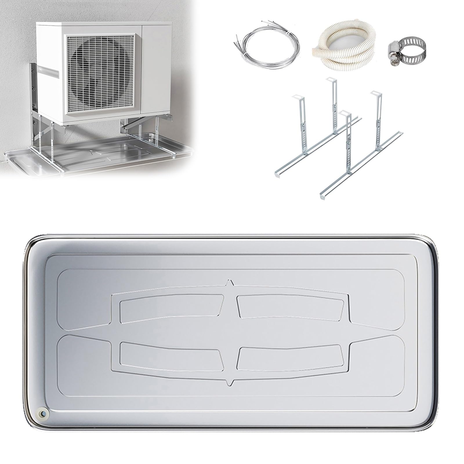 Bac Condensat Clim 1-6P Bac de Récupération de Condensats avec Support de Montage, 2 Voies de Drainage, Bac de Déversement Général en Acier Inoxydable pour Climatiseur Divisé (Color : Bottom