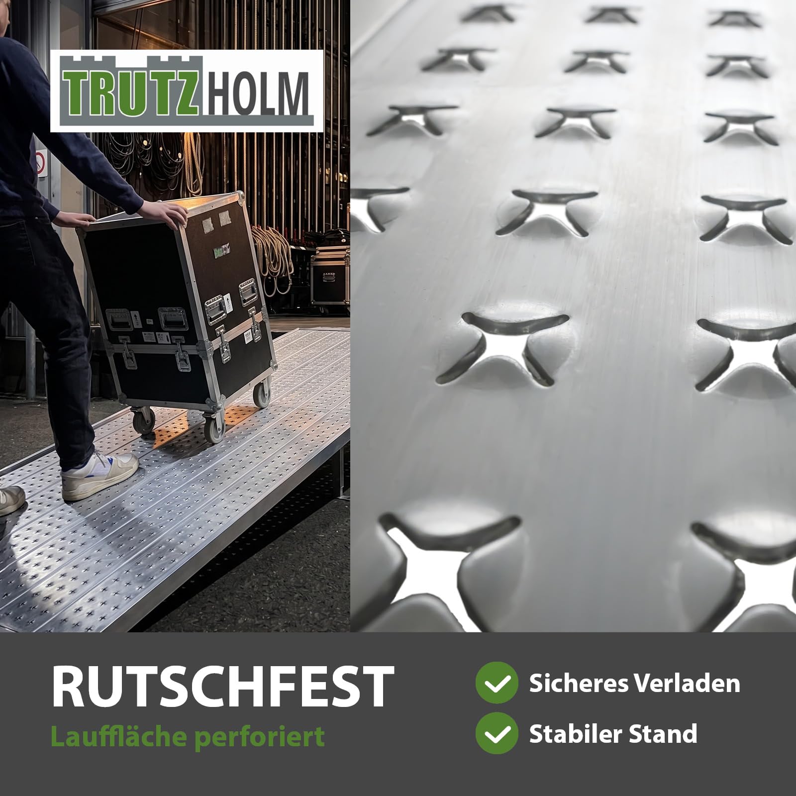 TRUTZHOLM Auffahrrampe 4m lang Aluminium klappbar Verladerampe bis 400 kg, extralange Eventrampe 400 cm mit Stützfüßen Breite 70 cm Motorradrampe Rampe für E-Bike Moped Scooter Transportwagen
