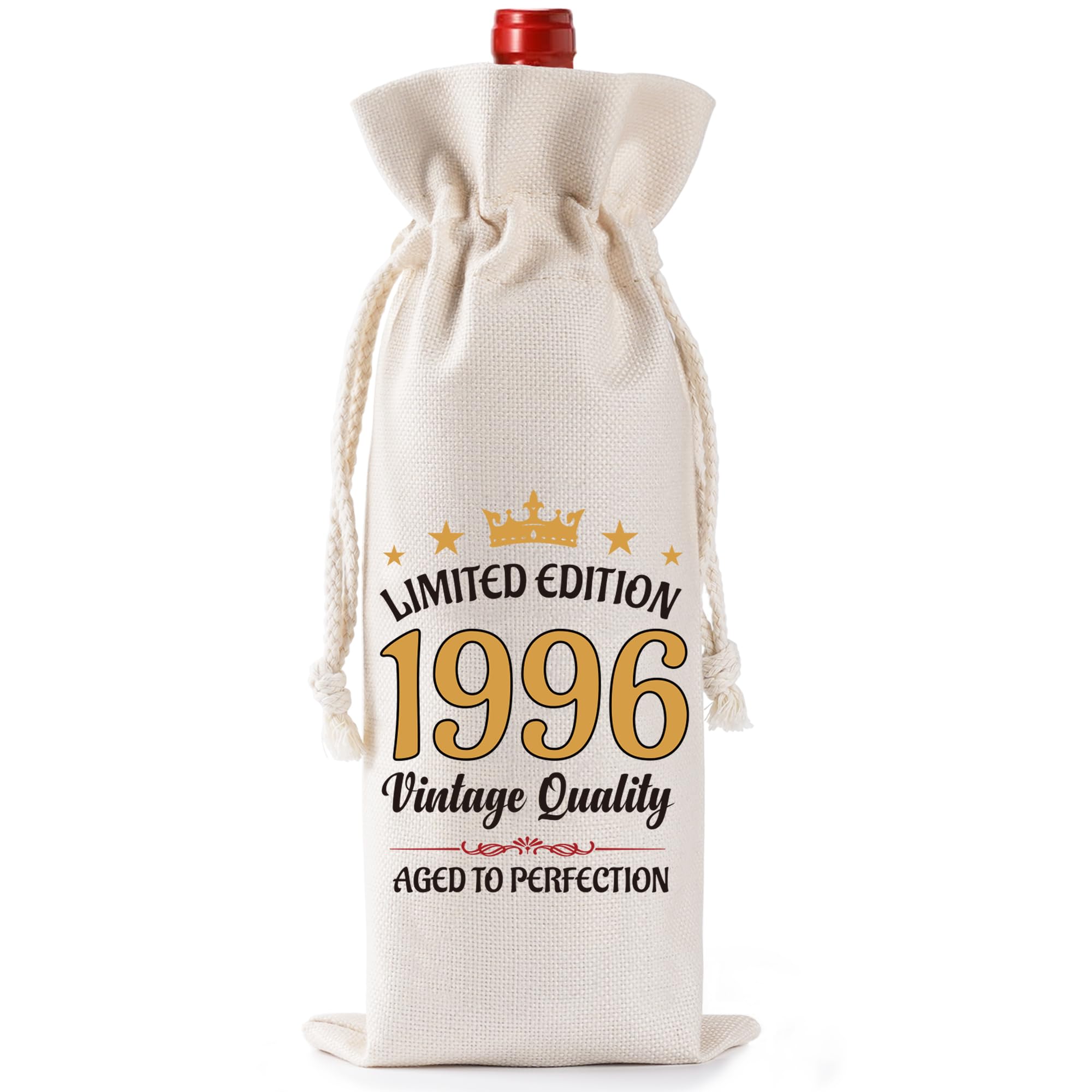 30th Birthday Gifts for Men Women - Limited Edition 1996 Burlap Wine Bottle Bag with Drawstring, 30 Year Old Birthday Present for Best Friend Husband Wife Sister Brother Son Daughter