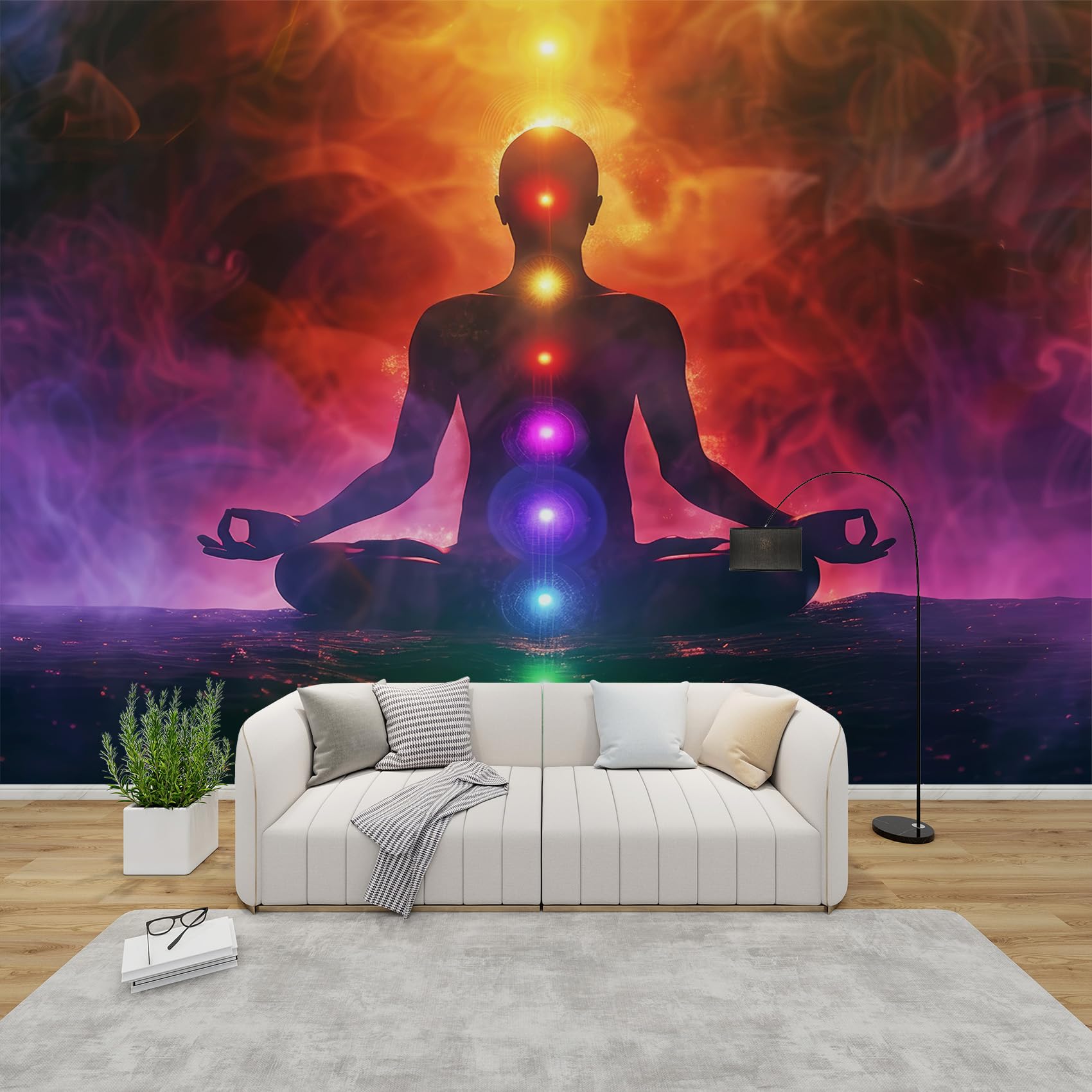 QEODAH Chakra Wallpaper for Living Room, Meditation Spiritual Wall Art for Bedroom, Colorful Zen Yoga Wall Mural, Renter Friendly Removable Waterproof Non-Woven Photo Wallpaper 3D, 200x140 cm