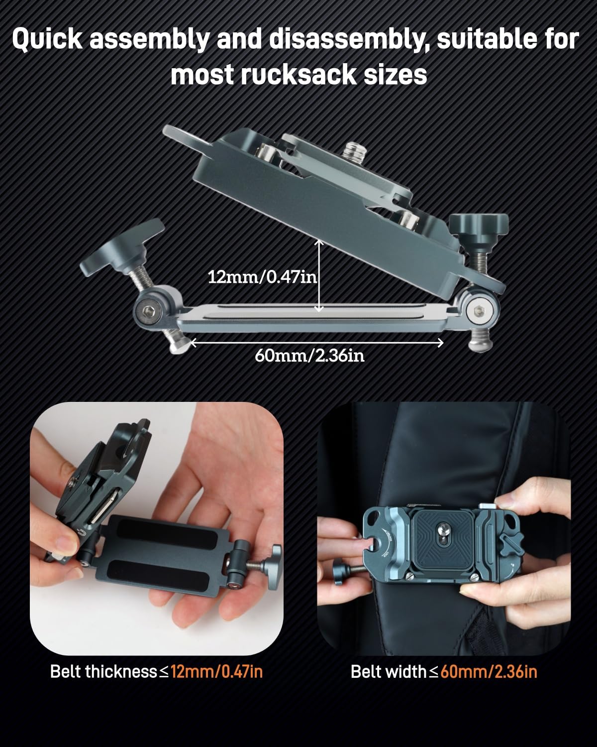 Pince d'Appareil Photo, Pince de Sac a Dos d'Appareil Photo,Système de Montage Rapide avec Trou de Vis de 1/4'', Compatible avec DSLR、Caméra de Sport