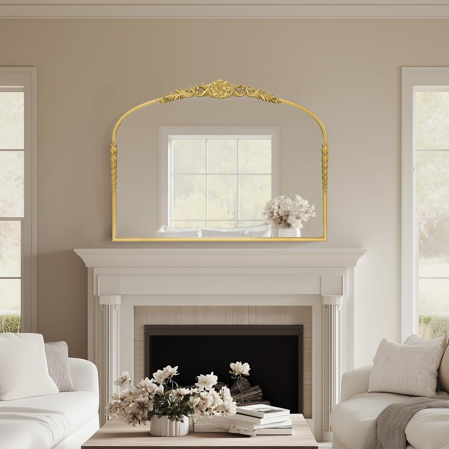 G-LEAF Vintage Baroque Mirror 40"X30", Mantel Victorian Antique Farmhouse Mirror with Gold Ornate Metal Frame for Fireplace Entryway Living Room Hallway Bathroom