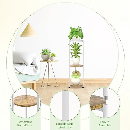 Miniatura 4 de KreuRaxy Soporte de metal alto de 3 niveles para plantas de interior y exterior, soportes de esquina para plantas de interior, múltiples estantes de