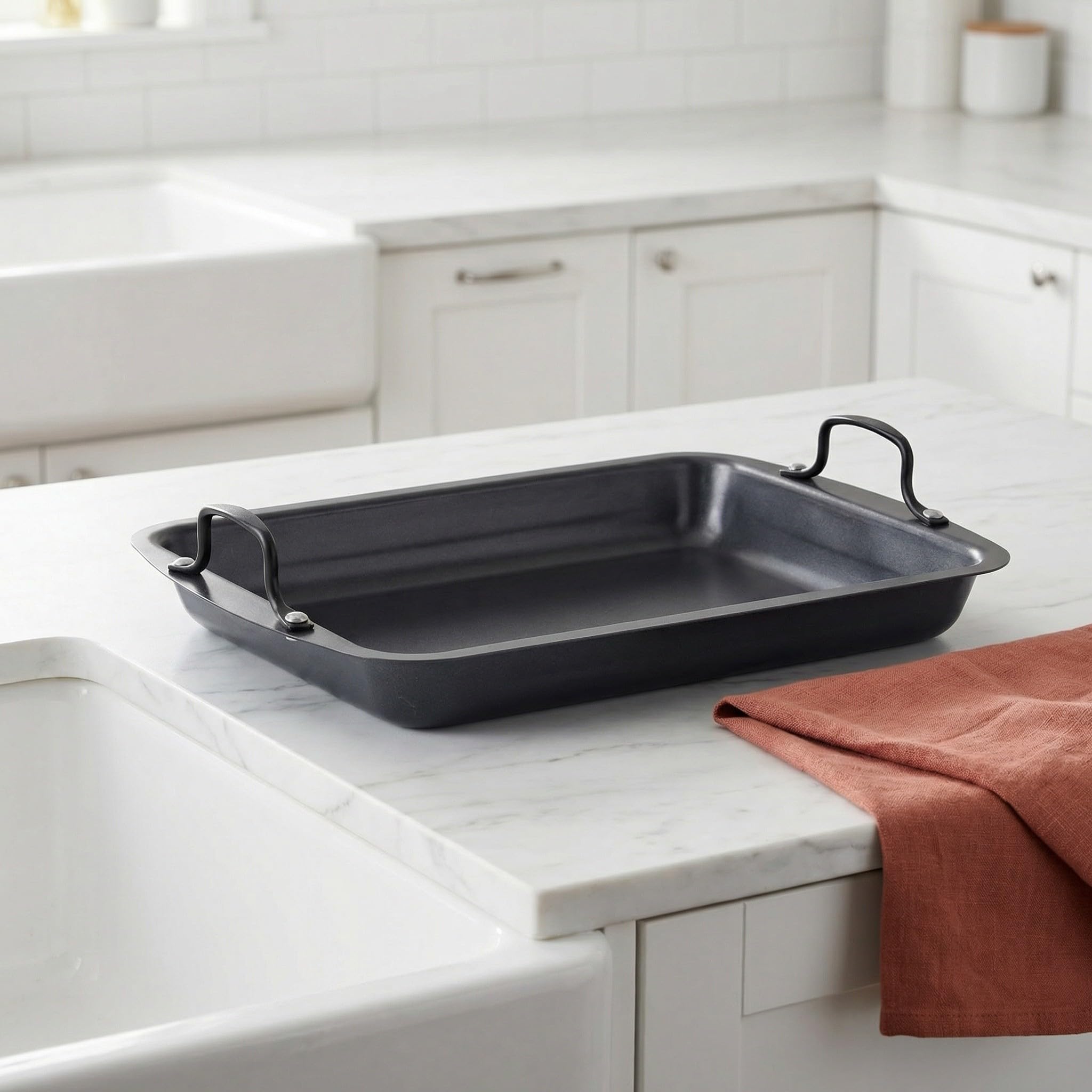 Bandeja para Asar de Acero Inoxidable Recubrimiento Antiadherente, Distribución Uniforme del Calor y Diseño Rectangular para Cocinar Pescados y Carnes
