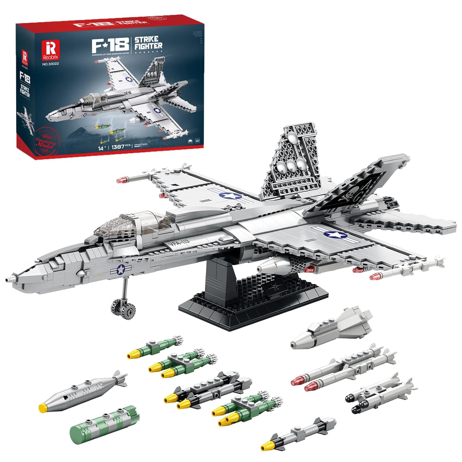 Reobrix 33022 F-18 Super Hornet Model Building Kit, Fighter Jet