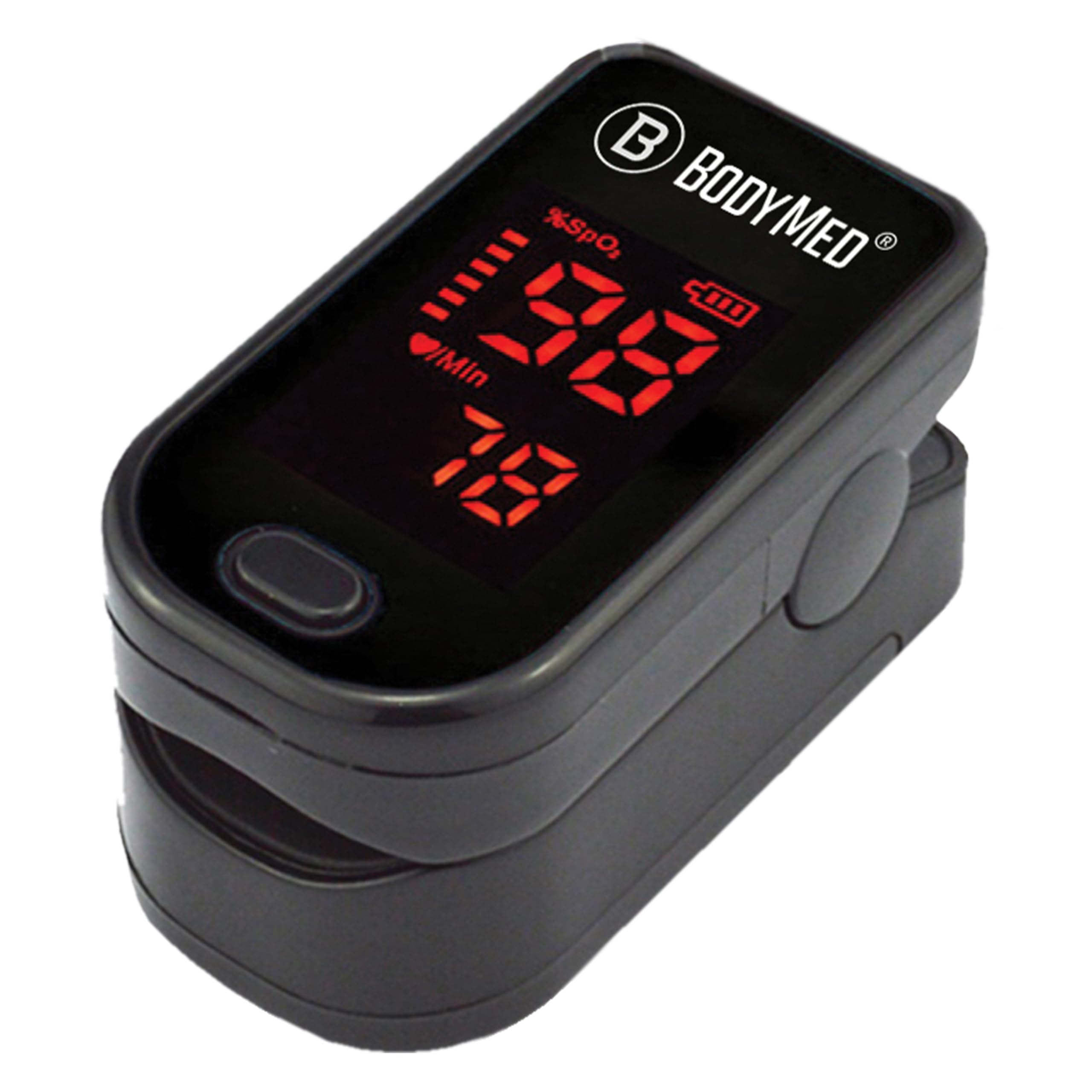 BodyMed Fingertip Pulse Oximeter – Blood Oxygen Saturation Monitor for Aviation and Sports with Silicon Cover, Batteries and Lanyard (Black)