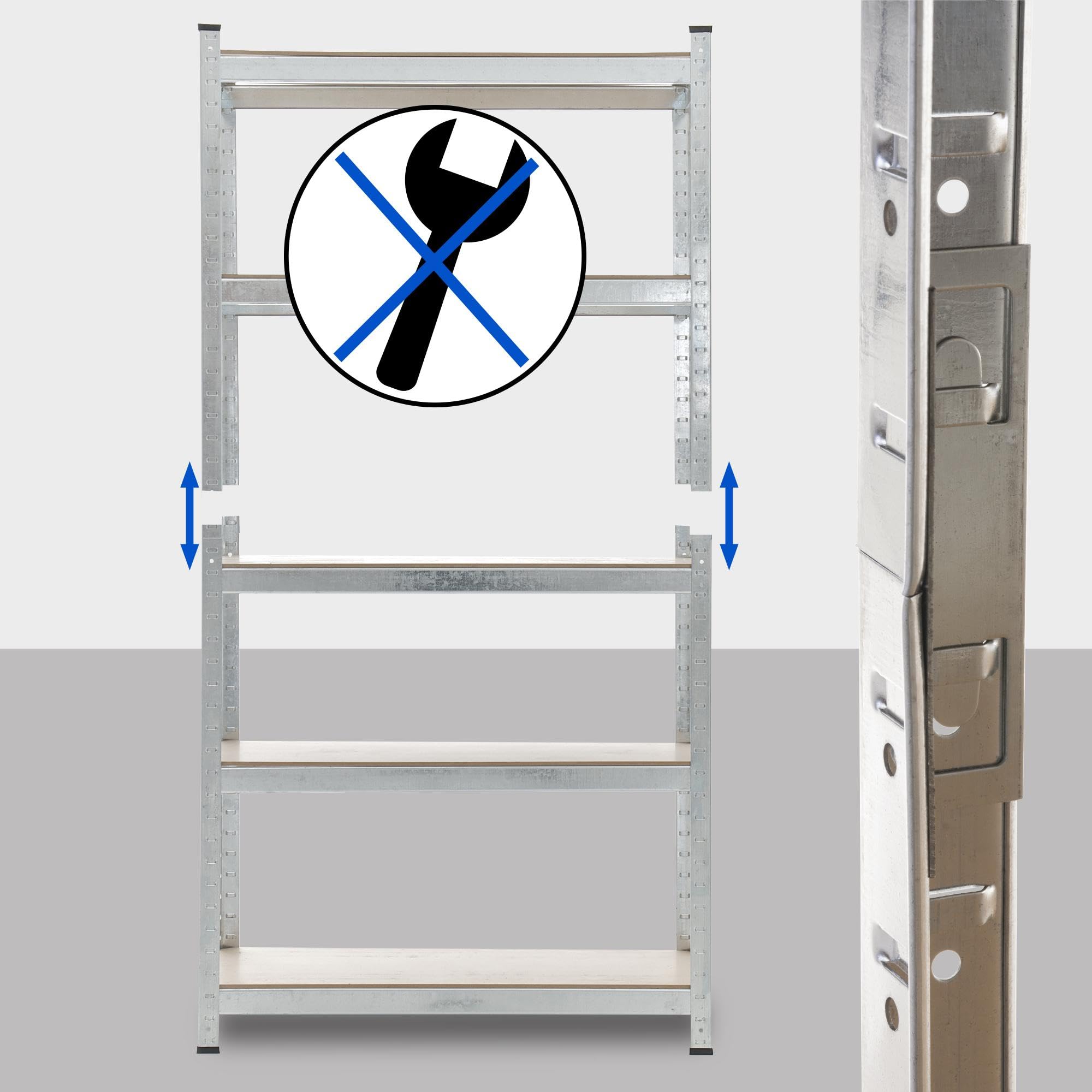 Scaffale Ad Alta Portata Con Banco Lavoro 200x100x60 Cm - 5 Ripiani, 875 Kg Totale, Metallo Zincato, Per Garage E Officina