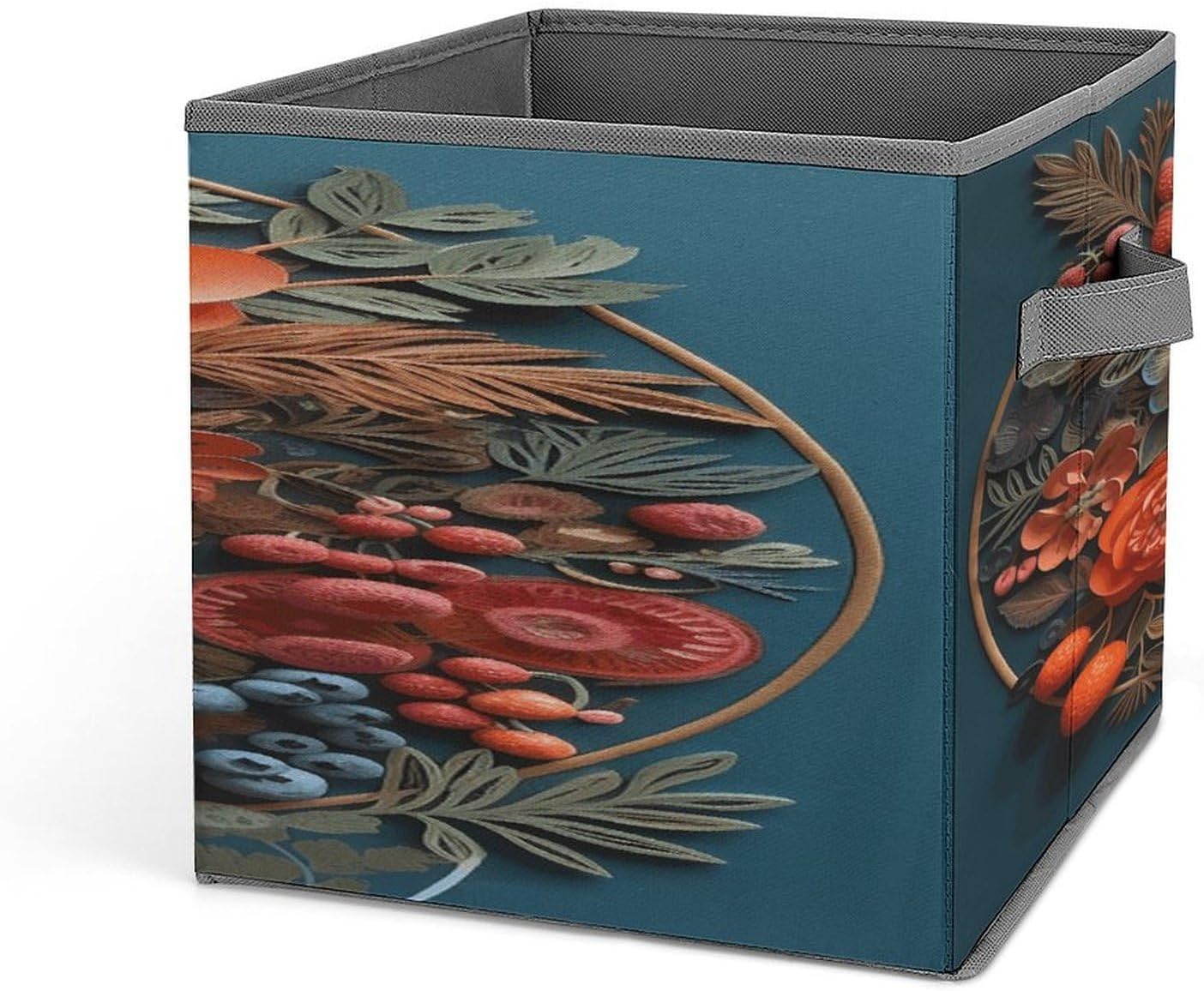 Relief Flowers Fabric Bins Storage Basket Square Baskets | Storage Bin with Double Handles,Cube Collapsible Organizers for Organization,Closet,Shelves,Offices