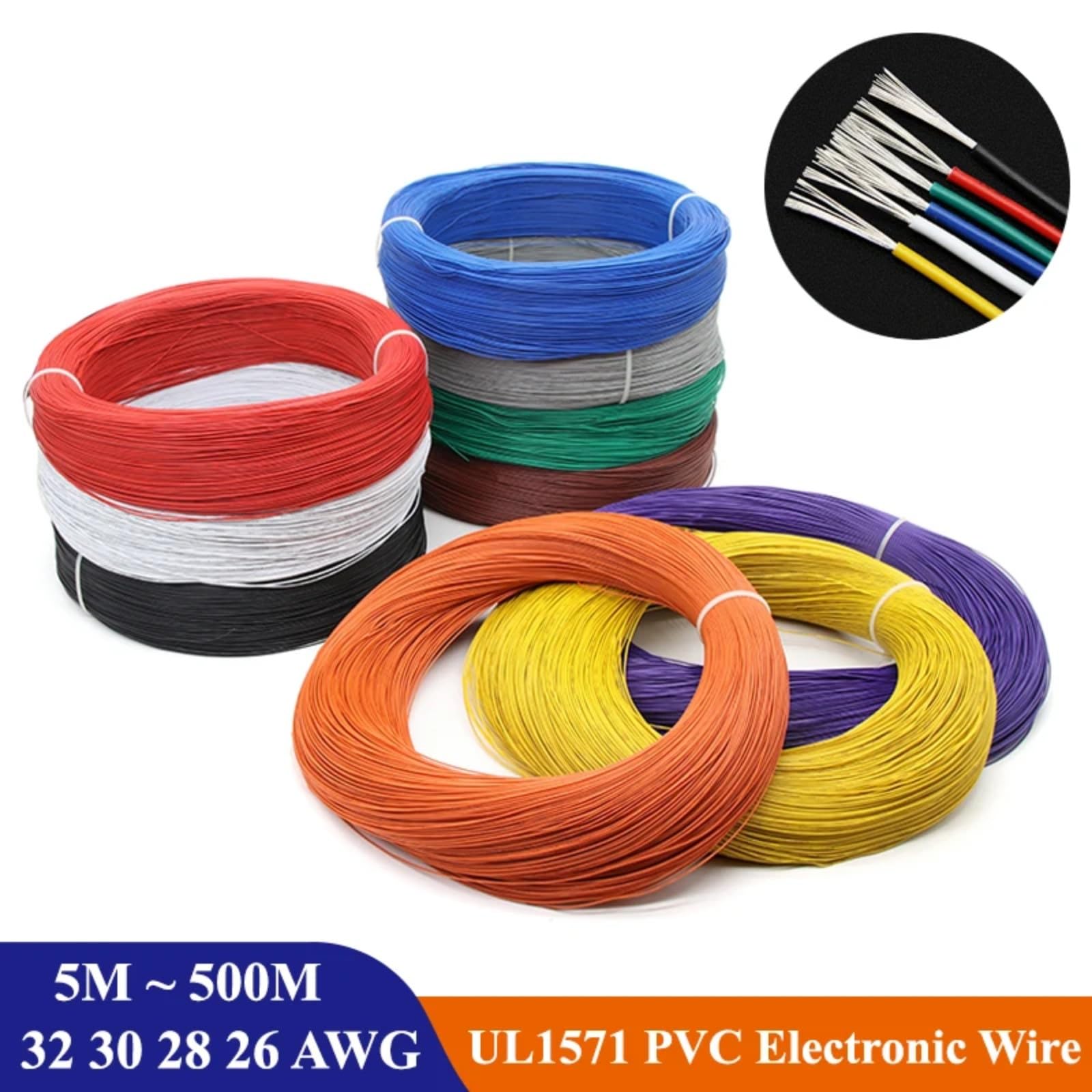 5M ~ 500M UL1571 Cable electrónico 32 30 28 26 AWG flexible PVC | Blue; 100 mets; 28AWG