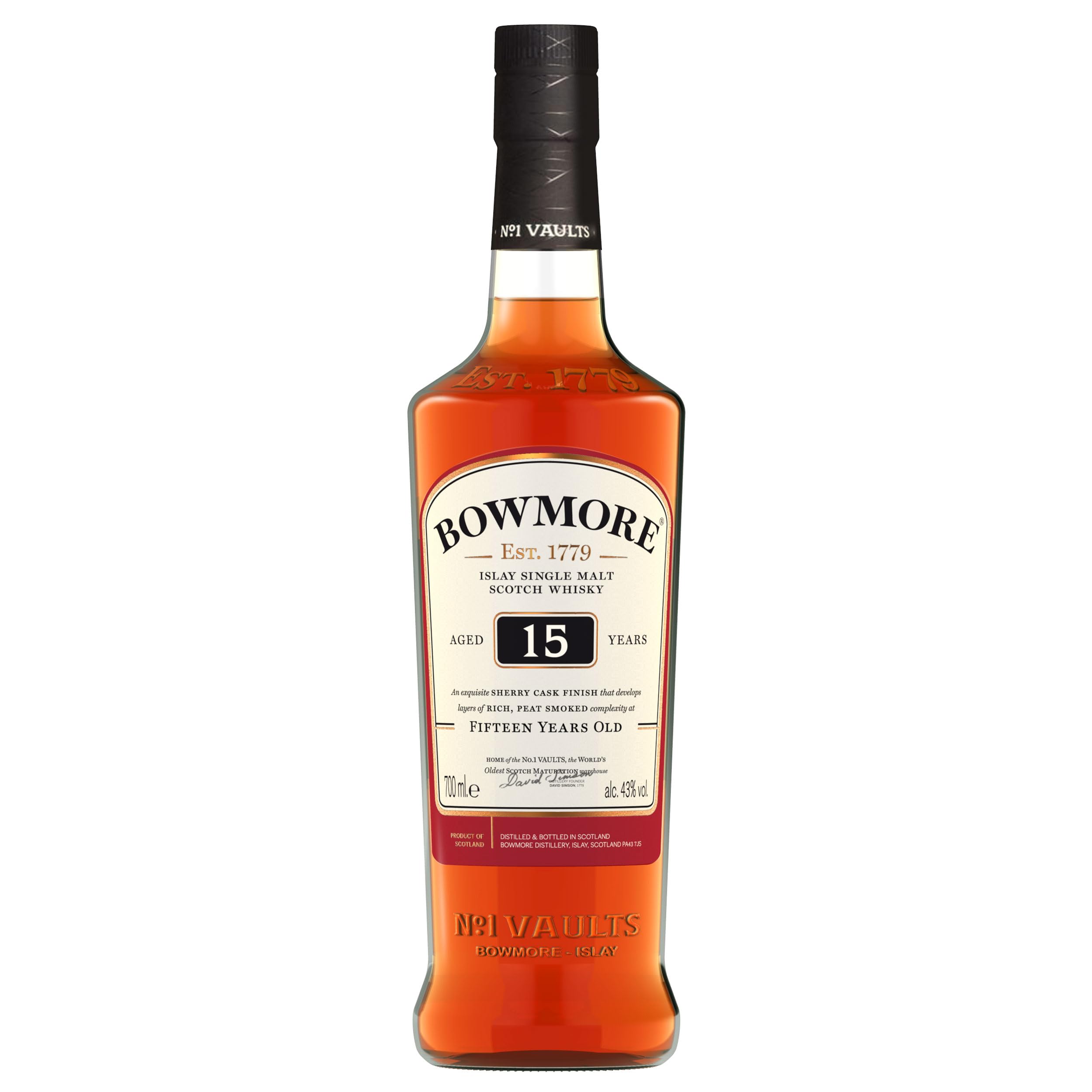Bowmore 15 Jahre | Islay Single Malt Scotch Whisky | mit Geschenkverpackung | rauchig mit einem Hauch von Sherry | 43% Vol | 700ml Einzelflasche