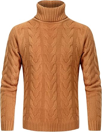 Men's Mock Turtleneck Sweater Casual Cable Knit Long Sleeve Pullover Sweater Slim Fit Twist Knit Sweater