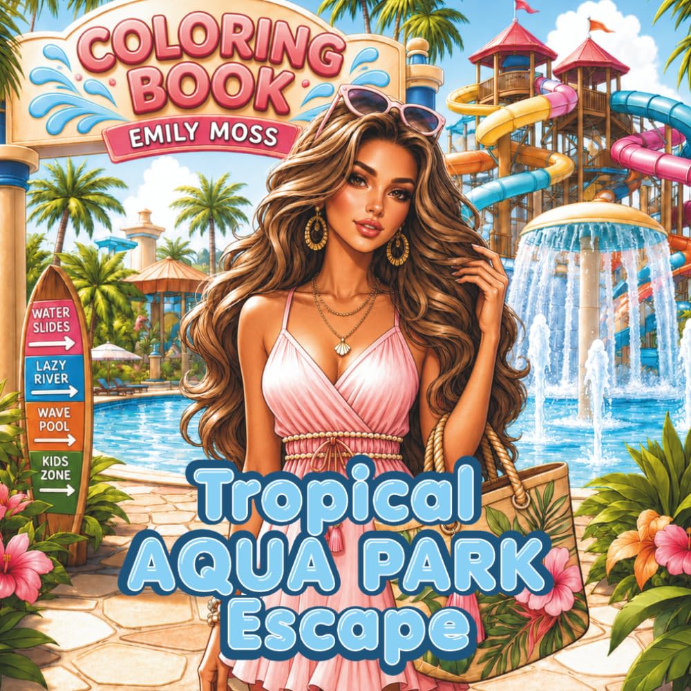 Tropical Aqua Park Escape Coloring Book for Adults: Glamorous Girls, Summer Fashion, Poolside Fun, Water Slides and Relaxing Tropical Scenes for Adults and Teens