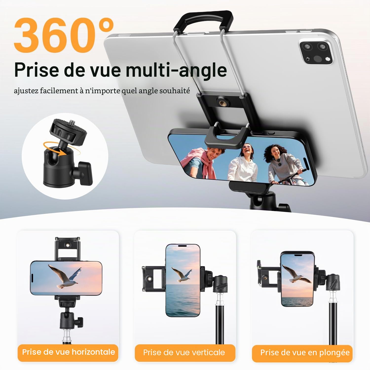 Nineigh 200CM Support de Trepied pour Tablette, Support pour Tablette Réglable en Hauteur Rotation à 360°, Pliable Trépied pour Smartphone, iPad Pro 9.7"/10.5" /11", Mini, Air, DSLR, Nikon Caméra