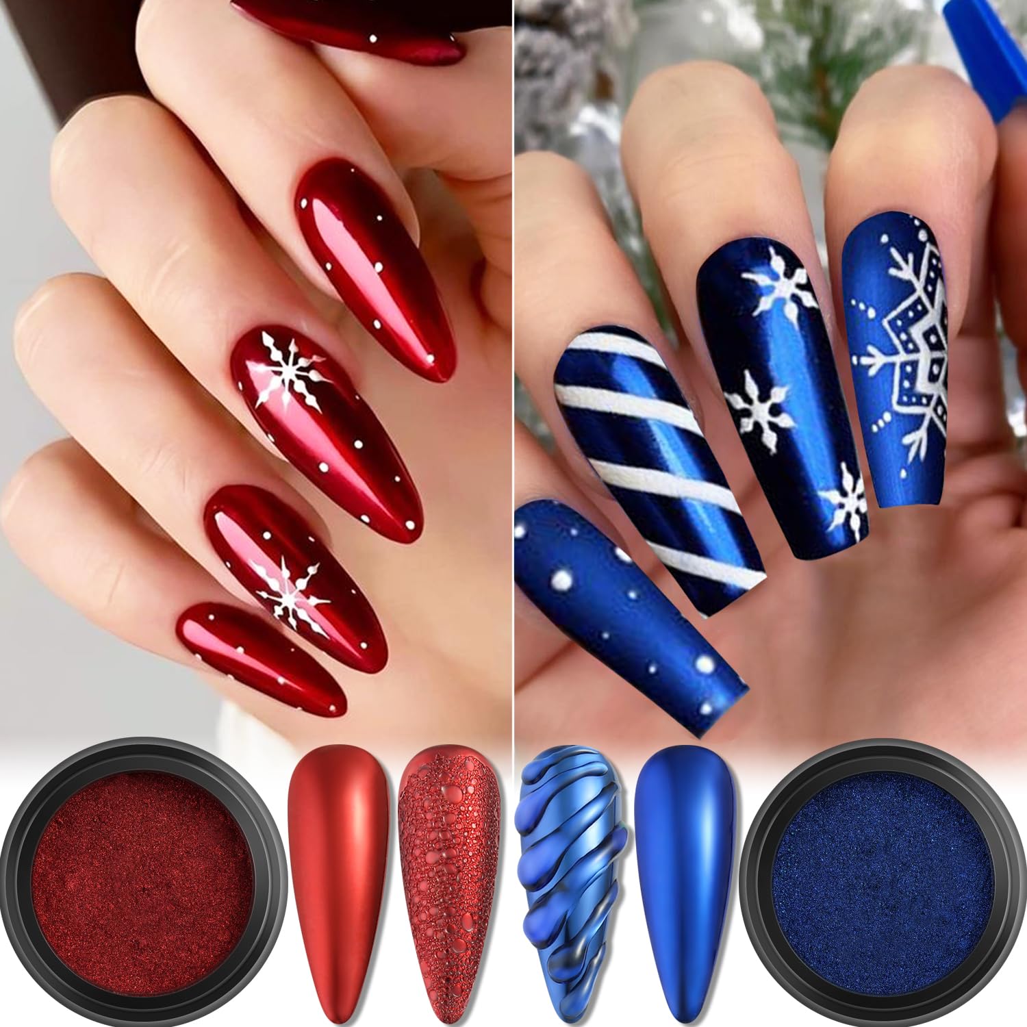 Fcozpjk Chrom-Nagelpulver-Set, 24 Farben, Spiegeleffekt, Gold, Silber, Chrom, Glitzerpulver, weiße Perle, Chrompulver, schillerndes Pigment für Nägel, Opalflocken, Blattgold für Nagelkunst-Dekoration