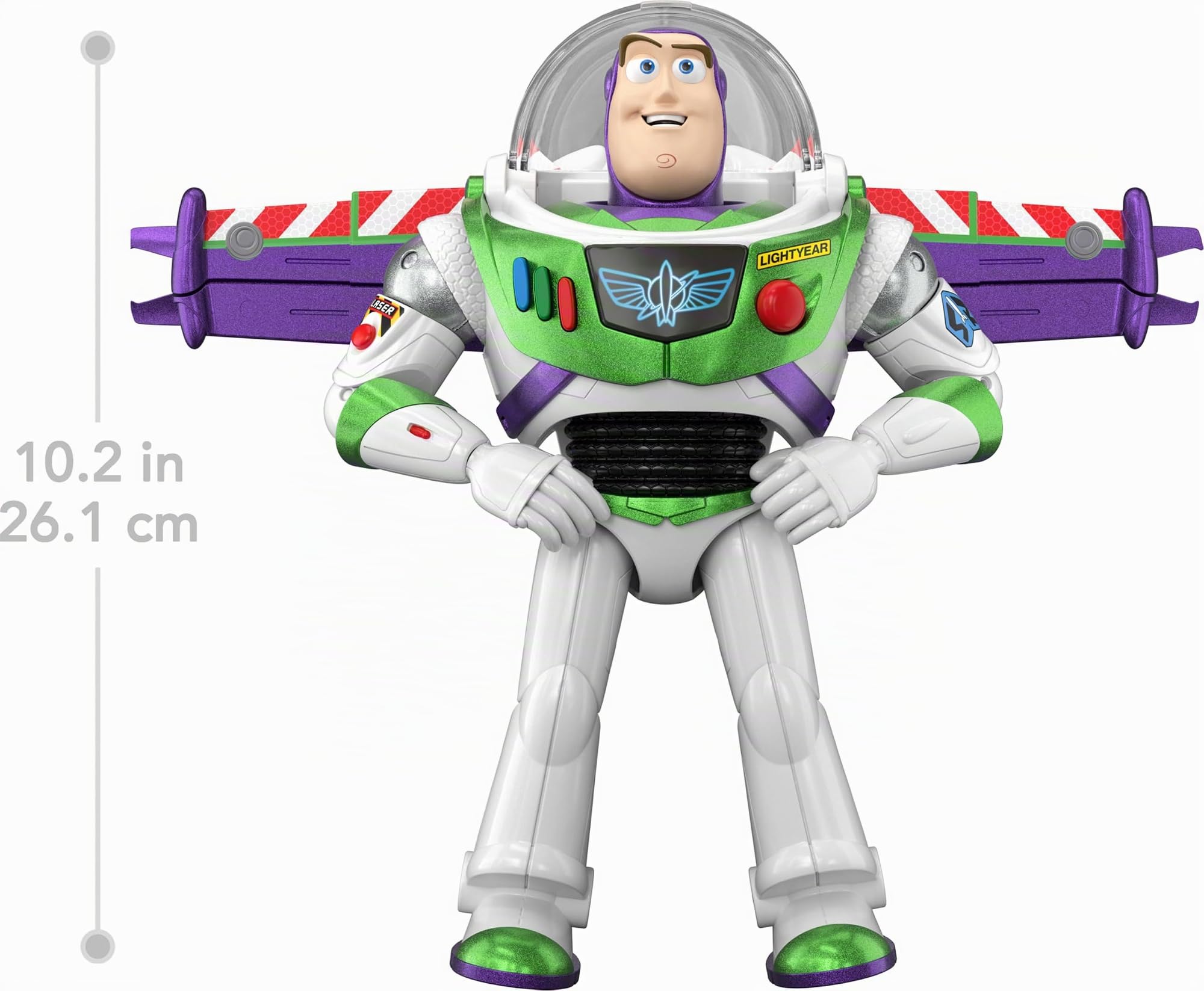 Mattel Action Figure Disney e Pixar Toy Story 5, 30 cm, Edizione Hi-Tech Buzz Lightyear con attivazione dell'ala, Oltre 35 Suoni, JMW26