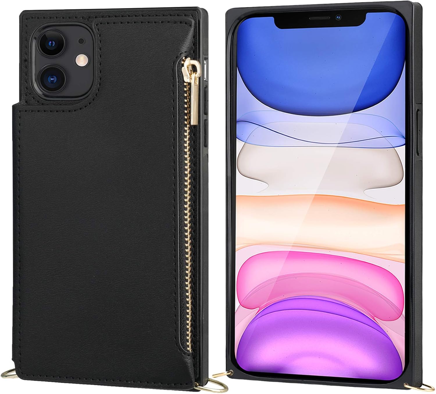 Bocasal Crossbody Wallet Case for iPhone 11 with Card Holder,Zipper Card Slot Protector Shockproof Purse Cover with Removable Cross Body Strap 6.1 Inch(Black) - Image 5