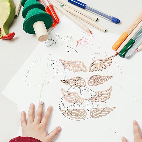 Miniatura 2 de IMIKEYA 80 piezas de parches de madera de alas de ángel, rebanadas de madera sin terminar, manualidades, rebanadas de madera en blanco para Navidad,