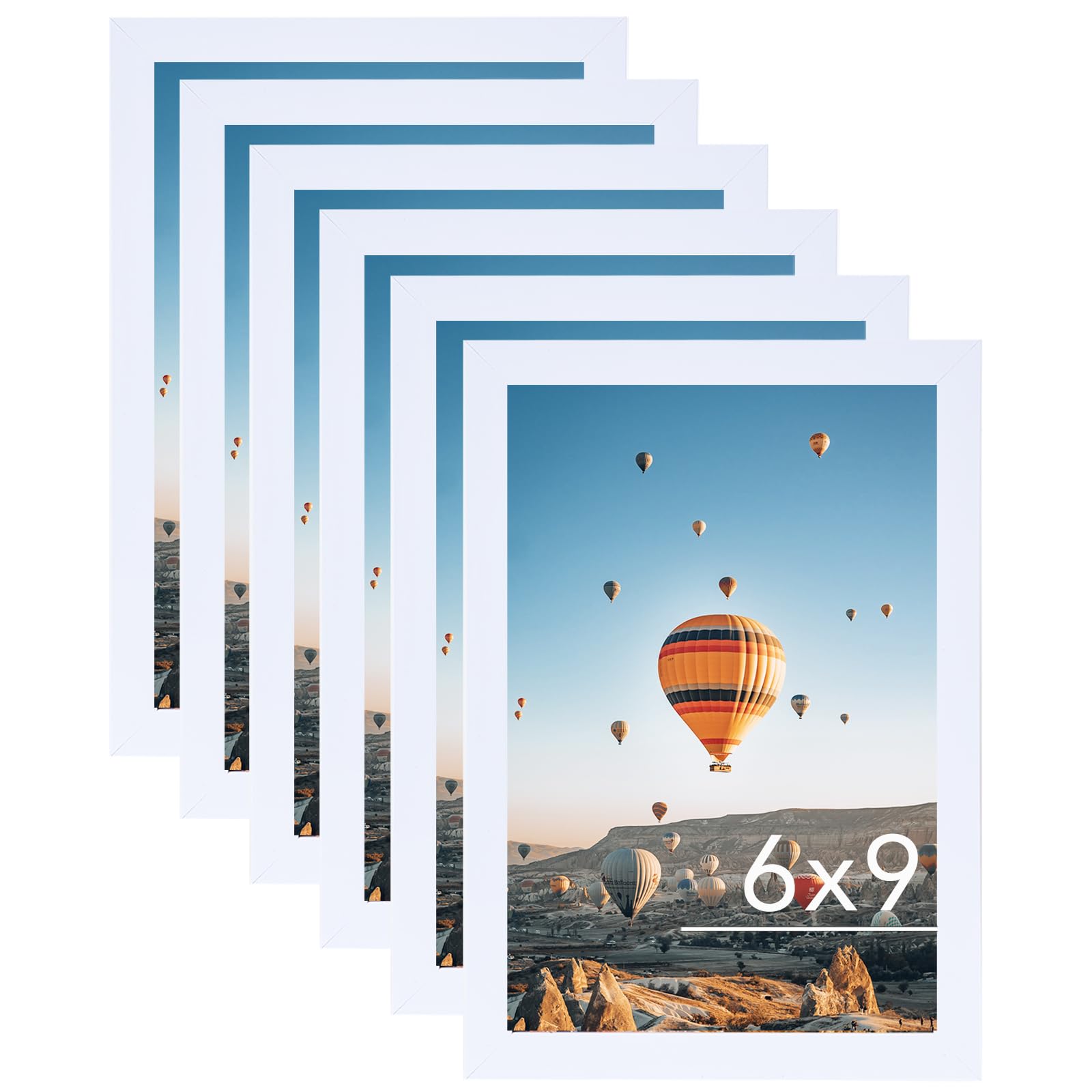 JCJMY 6x9 Picture Frame Set of 6 White for Wall Hanging or Tabletop- Wall Mounting Horizontally or Vertically, 6 x 9 Wall Gallery Poster Photo Frames