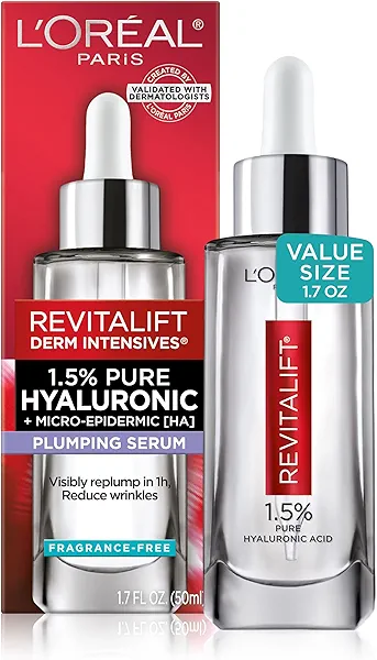 L'Oreal Paris Revitalift 1.5% Pure Hyaluronic Acid Face Serum, Hydrate & Reduce Wrinkles, Fragrance Free 1.7 oz