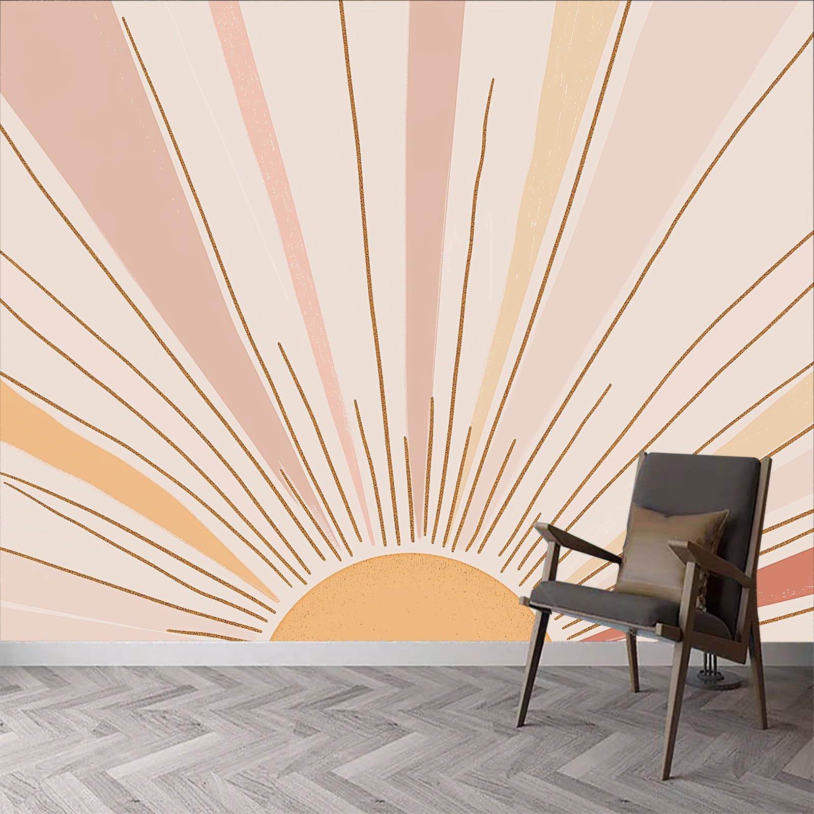 Tapeta ścienna, tęczowe linie słoneczne w stylu boho, fototapeta w stylu boho, tapeta ścienna, 400 x 280 cm (szer. x wys.), dekoracja ścienna, tapeta dekoracyjna, tapeta ścienna, tapeta do salonu
