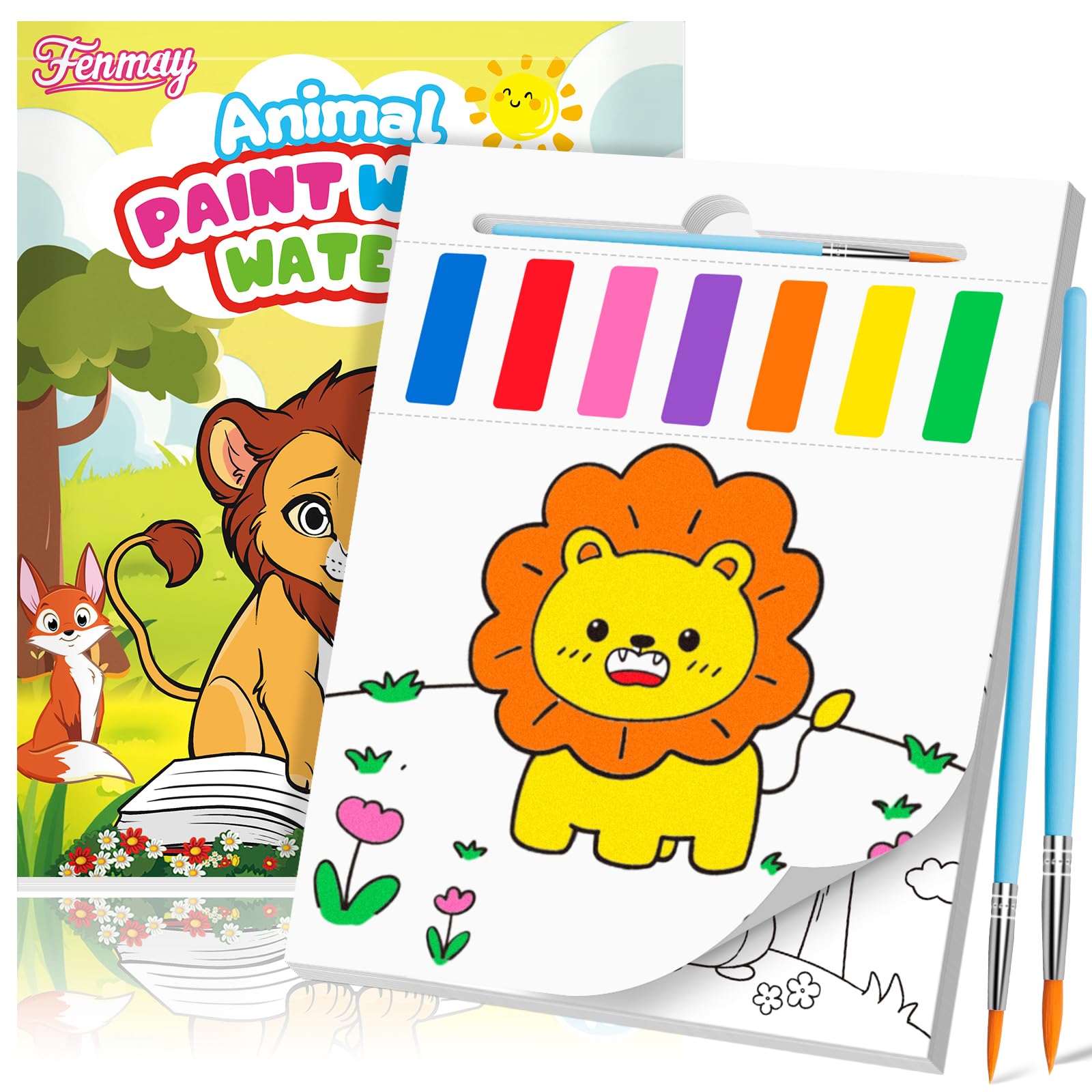 Fenmay Paint with Water Books for Kids - Mess Free Watercolor Paint Sets with 2 Premium Brushes for Kids Ages 3-5 4-8, Arts and Crafts Drawing