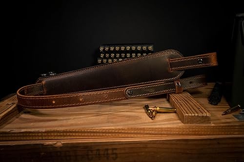 Miniatura 6 de BF500 - Eslinga acolchada de piel de búfalo para rifles, caballo lococosturas marrones, negro, amish hecho a mano