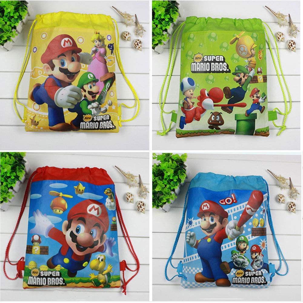 12 PCS Mario Party Bags NonWoven Drawstring Goodie Bags for Mario