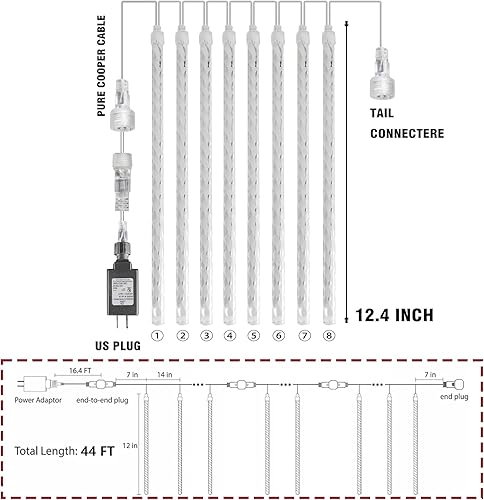 Miniatura 3 de FUNPENY Luces de lluvia de meteoritos, 864 luces LED de Navidad, luces de carámbano, nieve, luces de Navidad para exteriores, 11.8 pulgadas, 24