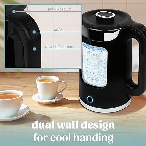 Miniatura 4 de NELO Electric Kettle with Keep Warm Function, Sleek Glass Window Double Wall Design, LED Indicator Lights, Black Tea Kettle & Hot Water Boiler with