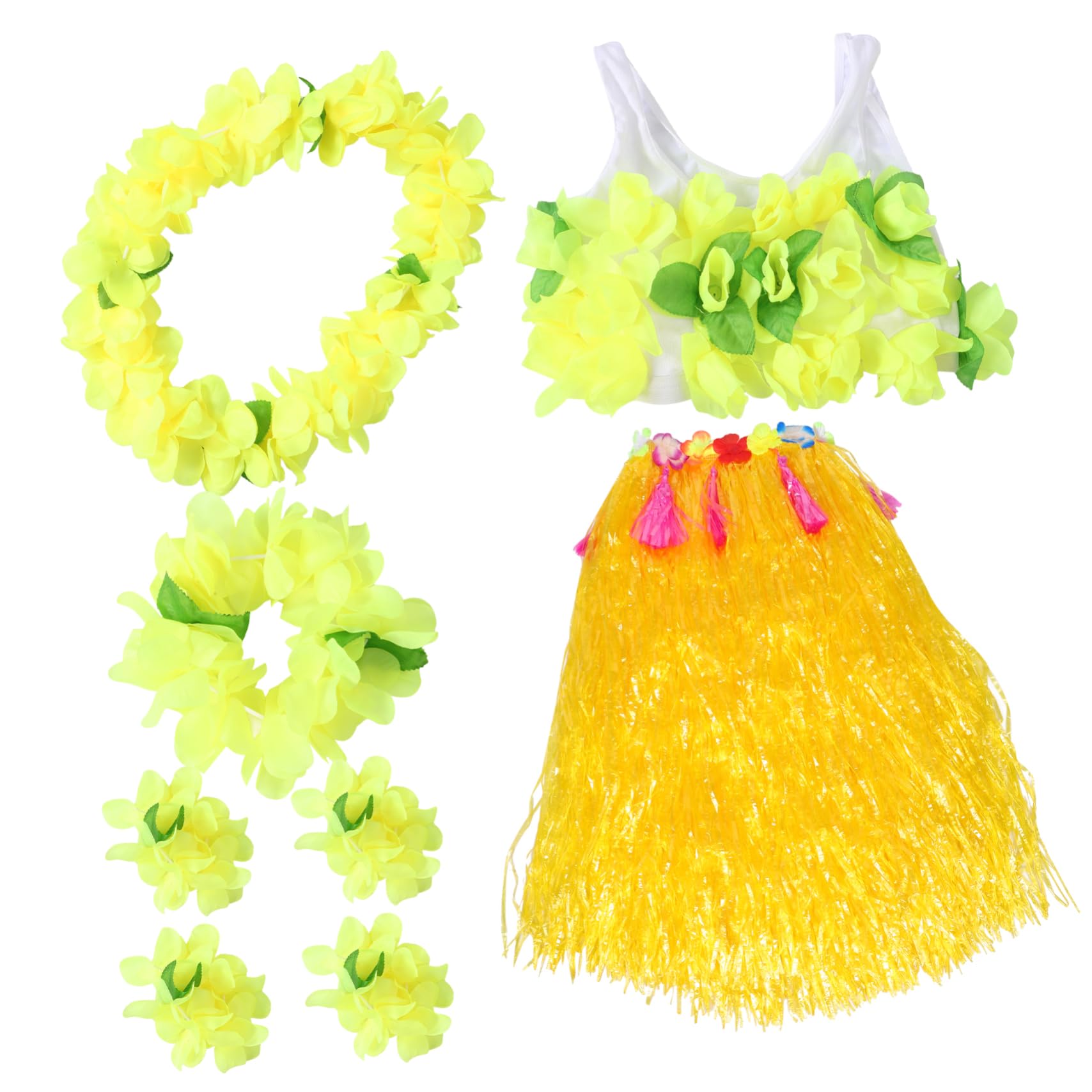 Traje de falda de hierba de colores traje inflable faldas de hula para adultos disfraces Conjunto de traje hawaiano de piezas Traje de hula hawaiano falda luau tocado luau