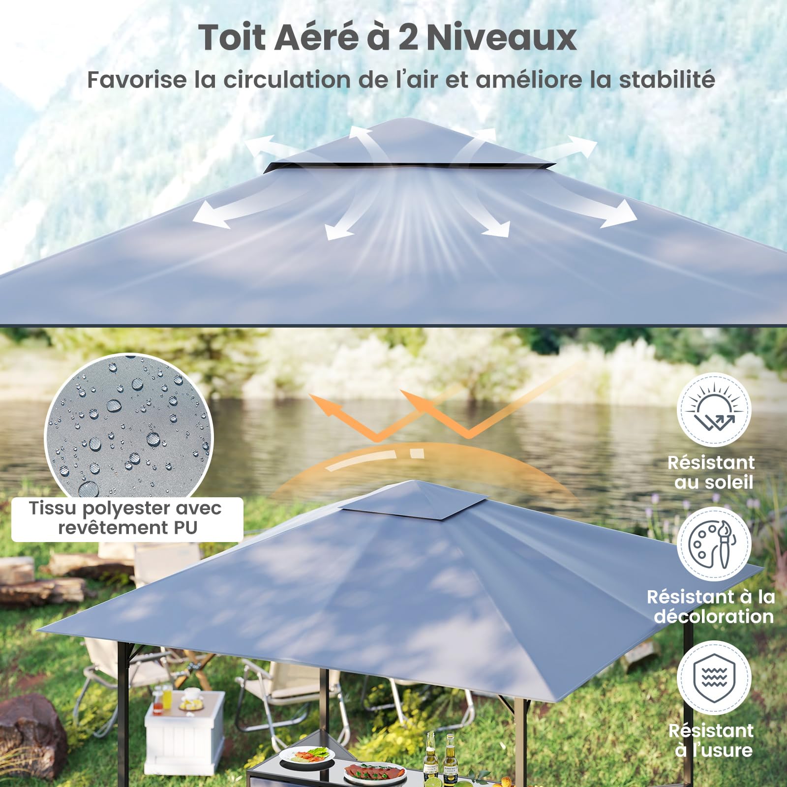 RELAX4LIFE Tonnelle avec Comptoir et 2 Tabourets | Bar Exterieur Jardin