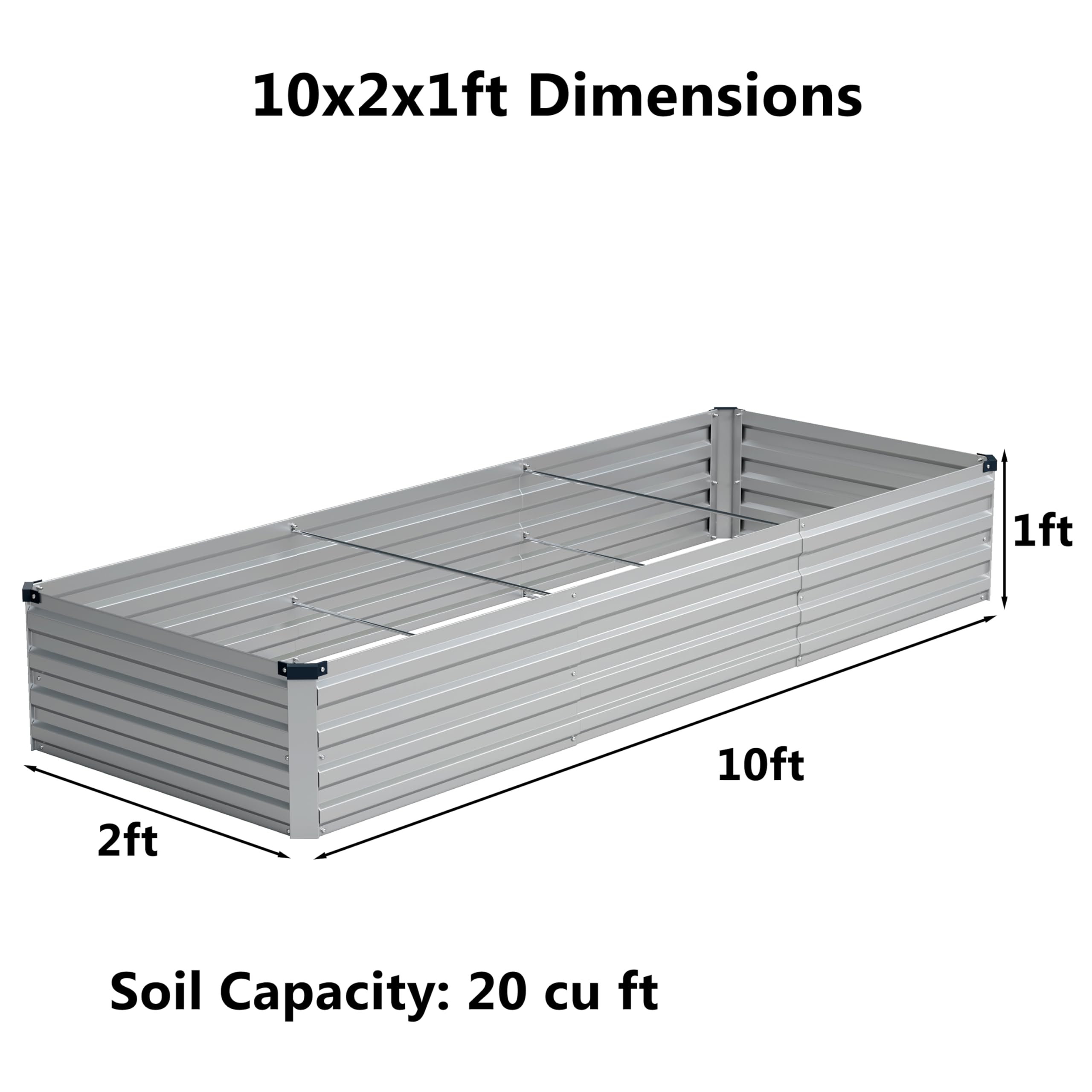 10x2x1ft(2 Pack) Galvanized Raised Garden Bed,Outdoor Planter Box Metal Patio Kit Planting Bed for Vegetables Flowers and Succulents,Silver