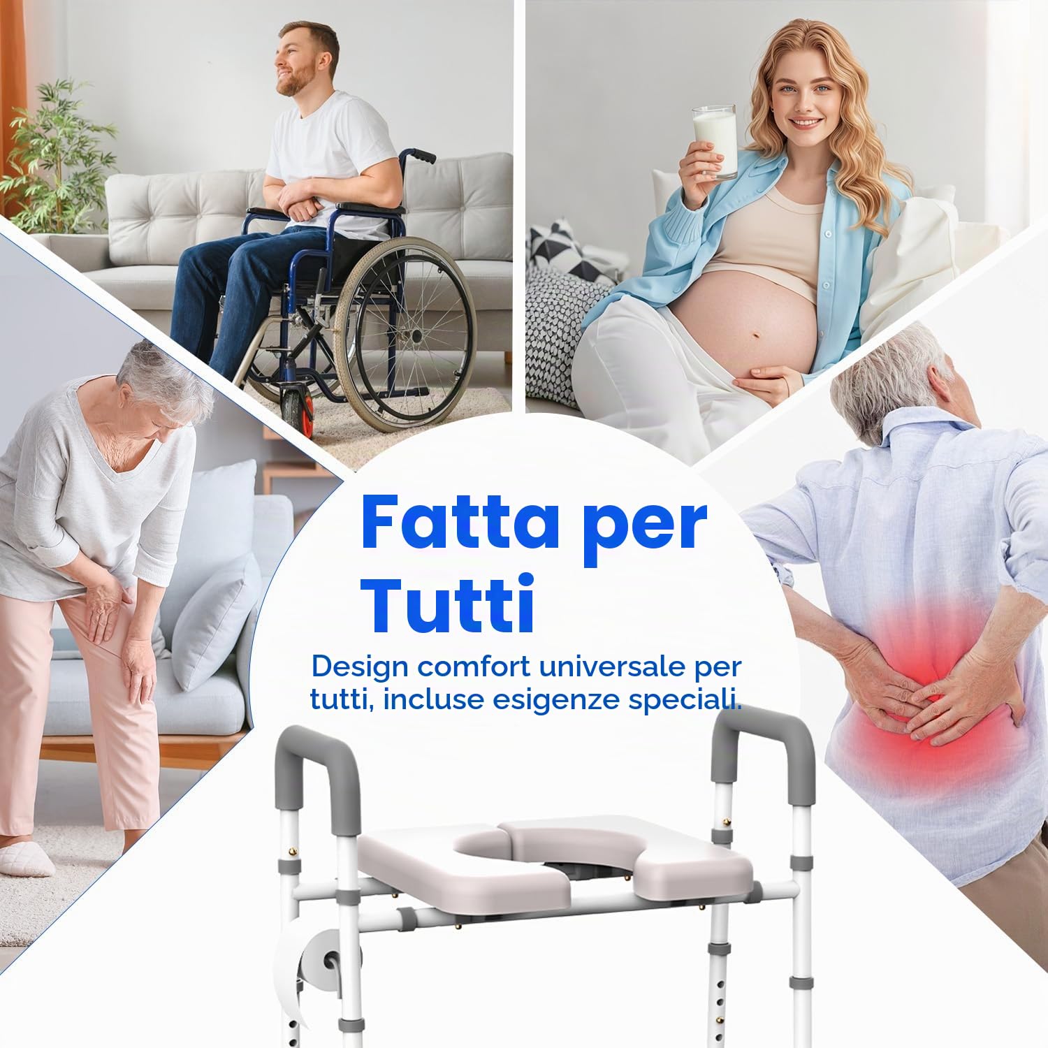 Sedile WC rialzato con maniglie regolabili - Larghezza e altezza regolabili, struttura portante fino a 180 kg, per anziani e disabili, adatto a qualsiasi WC
