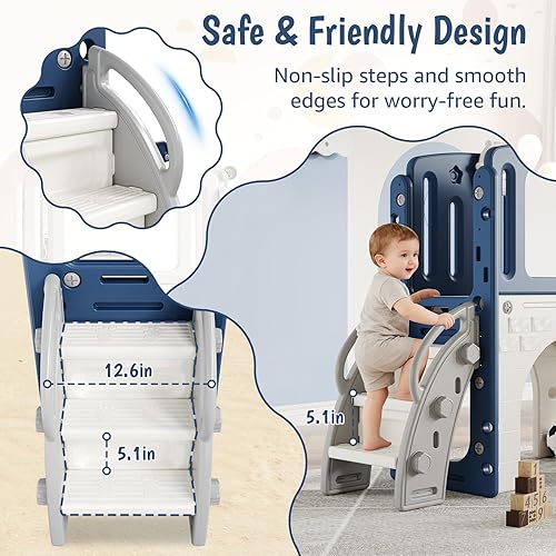 Miniatura 4 de Garvee Juego de juegos 8 en 1 para niños pequeños para interiores y exteriores, incluye escalador, aro de baloncesto, telescopio, túnel y espacio de