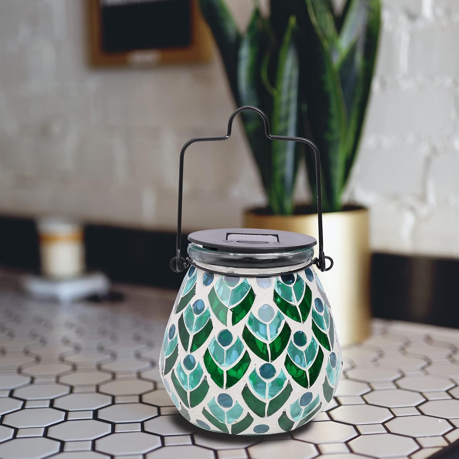 Bshine Mosaic Solar Lantern Outdoor Hanging Waterproof, Mosaic Light Indoor Decorative Table, Garden Decor for Yard Outside, Path, Pathway, Courtyard, Lawn,Light Up Christmas Decor Outdoor