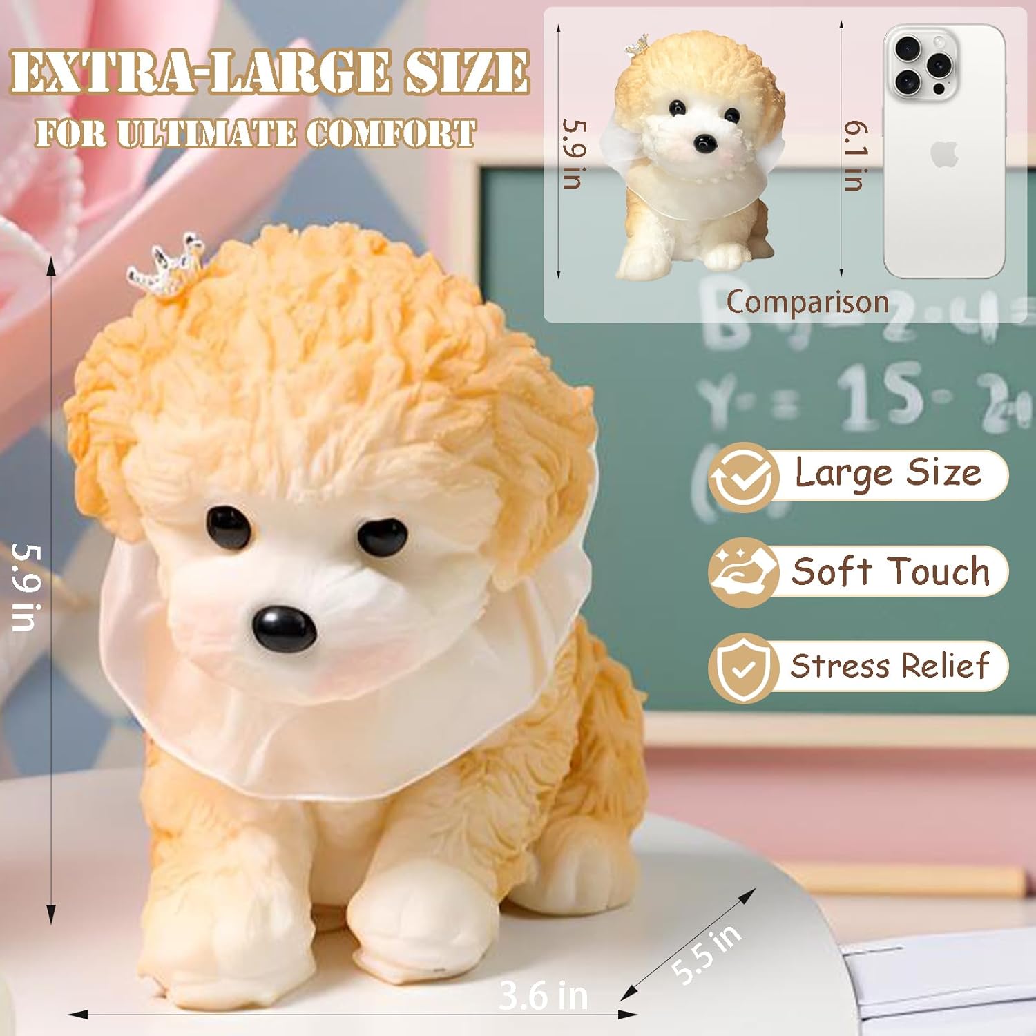 Big taba Squishy Dog, Cute Squishy Dog Stress Relief Toy for Adult/Kids, Handmade Soft Teddy Dog Design, Perfect Squeeze Toys Gift for Relaxation and Fun(Cream Color)