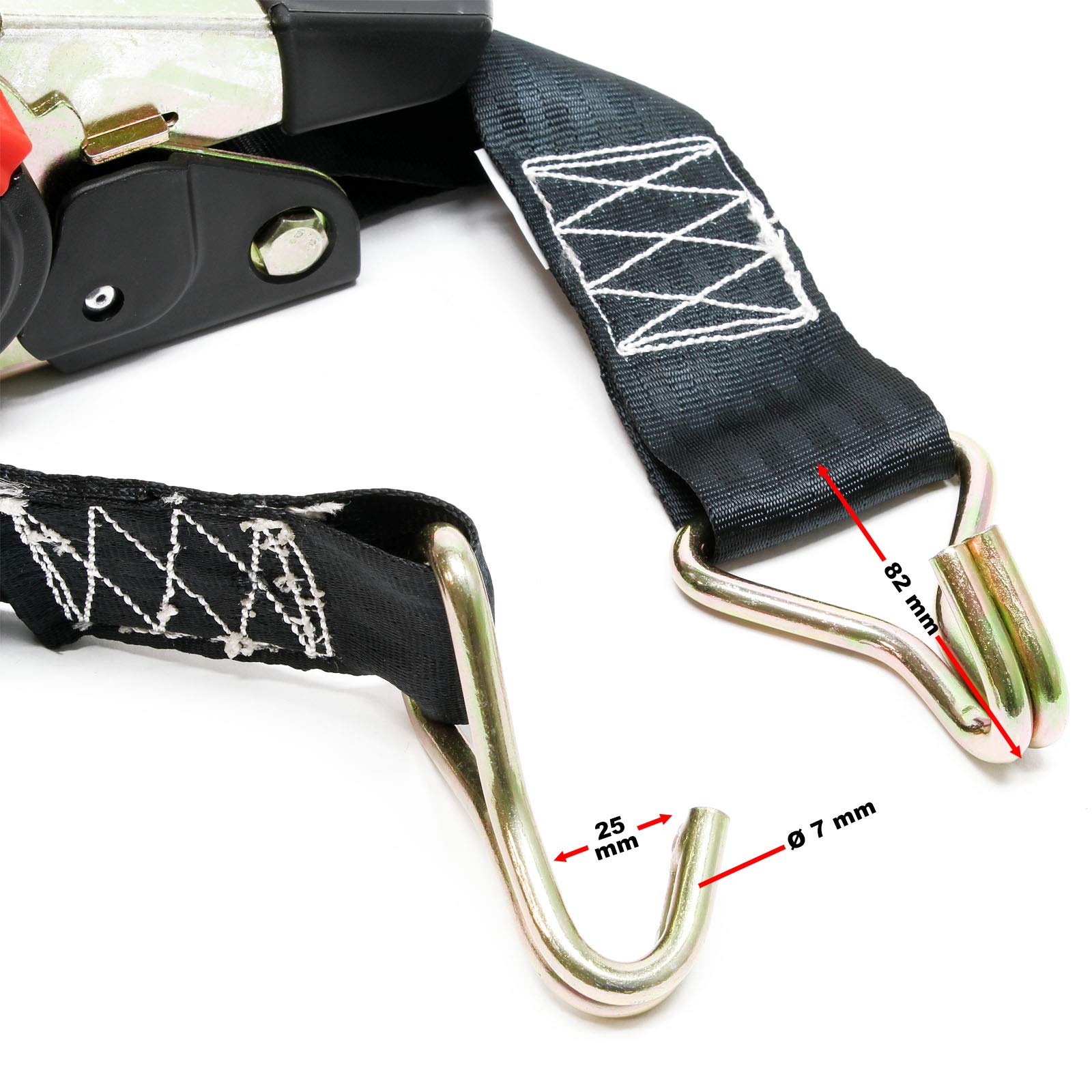 Set 4X Correas sujeción automáticas 1,8m x 50mm 750daN poliéster Ganchos Doble J asegurar Cargas