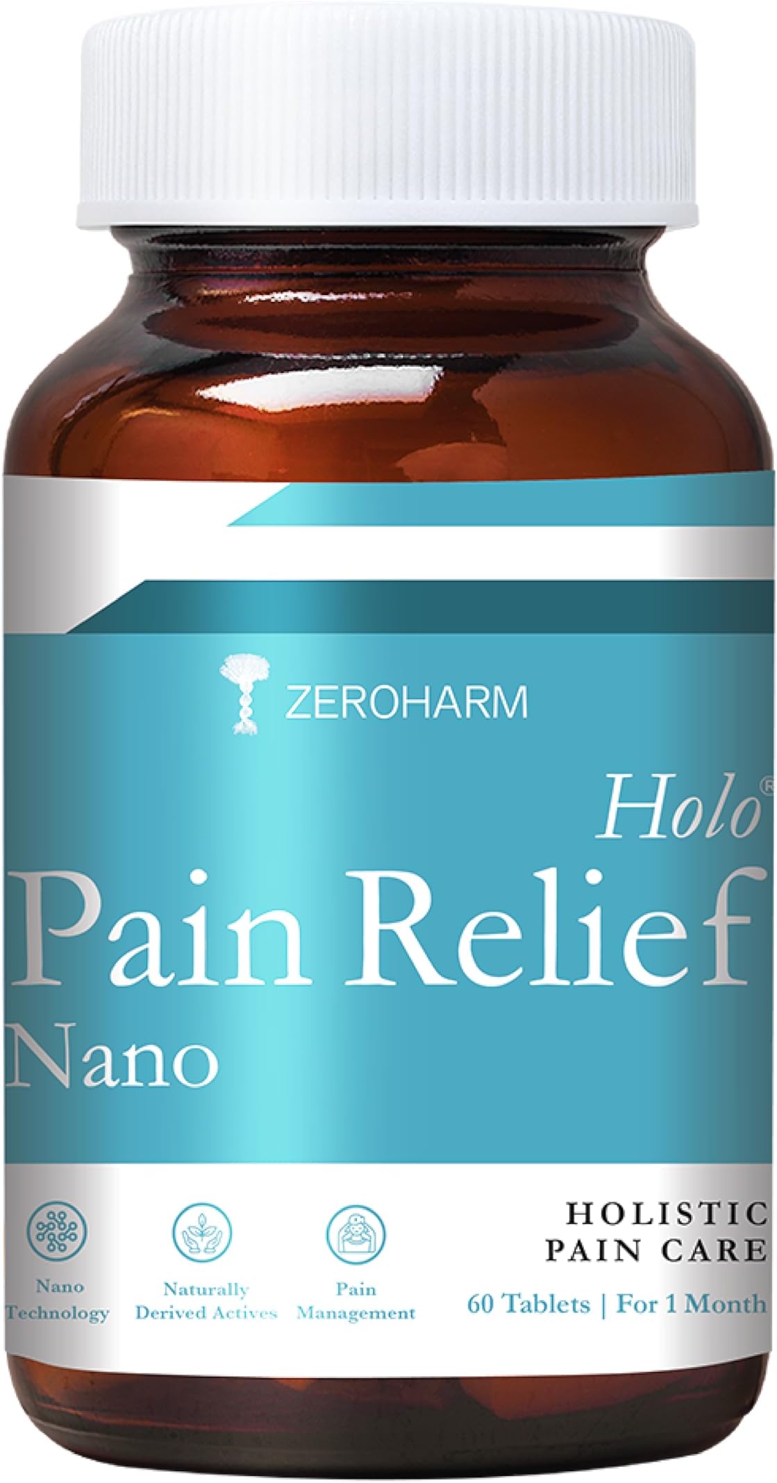 ZEROHARM Holo Pain Relief Tablets|Plant-Based|Pain Management|Reduces Knee-Joint Pain|Improves Mobility|Willow Bark,Boswellia,Turmeric&Ginger|Body Pain Relief|Non-Addictive|60 Veg Tablets