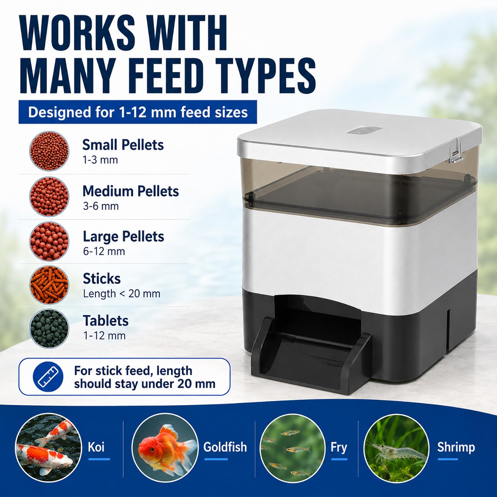 Mangiatoia Automatica da Esterno 4 L - Distributore di Mangime per Pesci con Timer Giornaliero Black