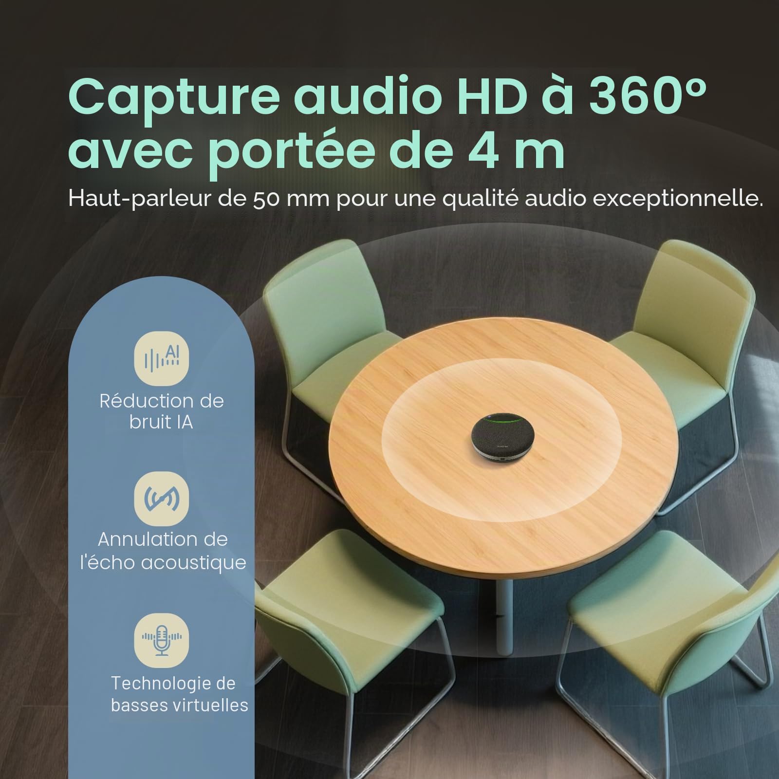 Yealink SP92 Enceinte Portable Conférence, Enceinte Bluetooth Haut-Parleur avec dongle, Microphone antibruit IA, autonomie d'appel de 20 Heures, Portée de 100 Pieds pour Petite Salle de réunion