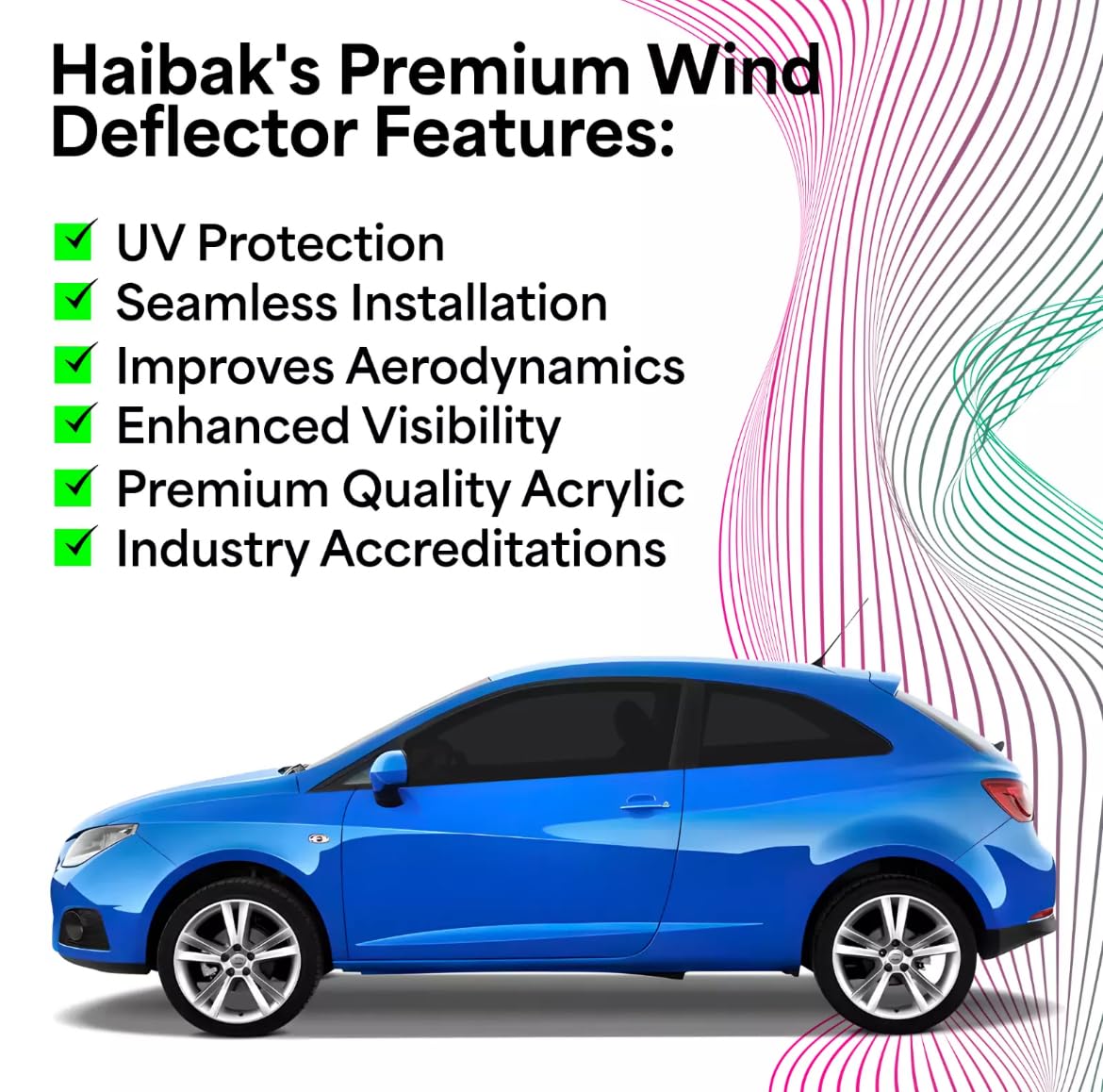 Haibak Juego de deflectores de viento compatibles con Seat Ibiza MK4 6J 2009-2017 2 puertas tintadas, 2 piezas en ajuste de canal