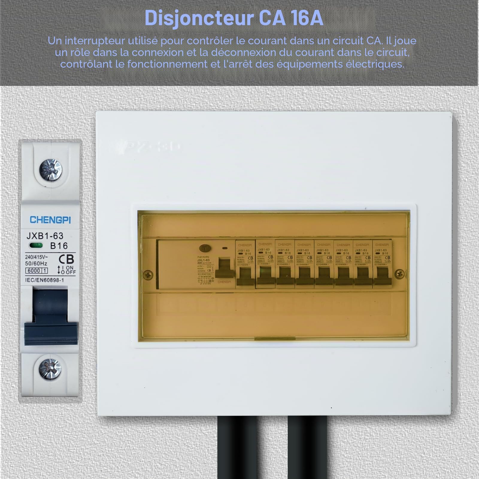 Coffret Electrique, Tableau Electrique 1 Rangée 12 Modules, Boitier Etanche Electrique Exterieur Avec Disjoncteur Différentiel 4P Type A 40A 30mA FI RCCB et 8 Fusibles AC B16