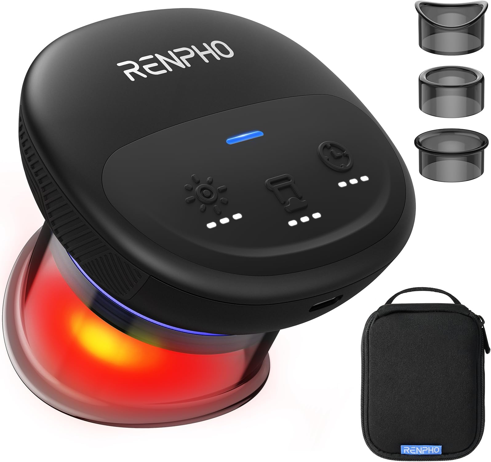 RENPHO Emberace Cup Smart Cupping Massager with 850nm Infrared Heating and 3 Suction Levels up to -55KPa, Fathers Day Dad Gifts, Rechargeable Multi-Device Sync, 70 min Runtime, 3 Heads & Storage Pouch
