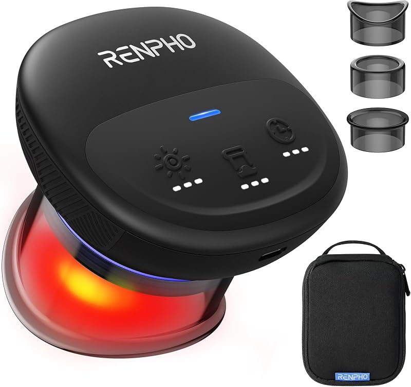 RENPHO Emberace Cup Cupping Massager with 850nm Infrared Heating, 2-Pack | 3 Suction Levels up to -55KPa, Rechargeable Multi-Device Sync, 6 Heads, Pouch, Ideal for Athlete & Office Tension Relief