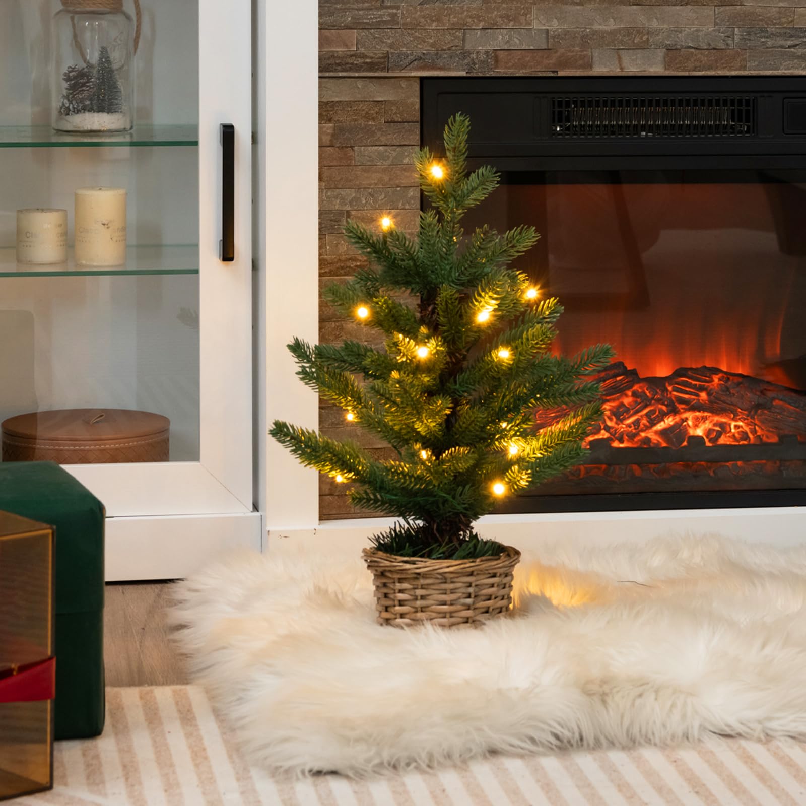 Árbol de Navidad preiluminado 60 cm/90 cm, árbol Artificial Mesa 2 pies/3 pies con Base, Luces LED, pequeña decoración navideña Interior y Regalo(2ft)