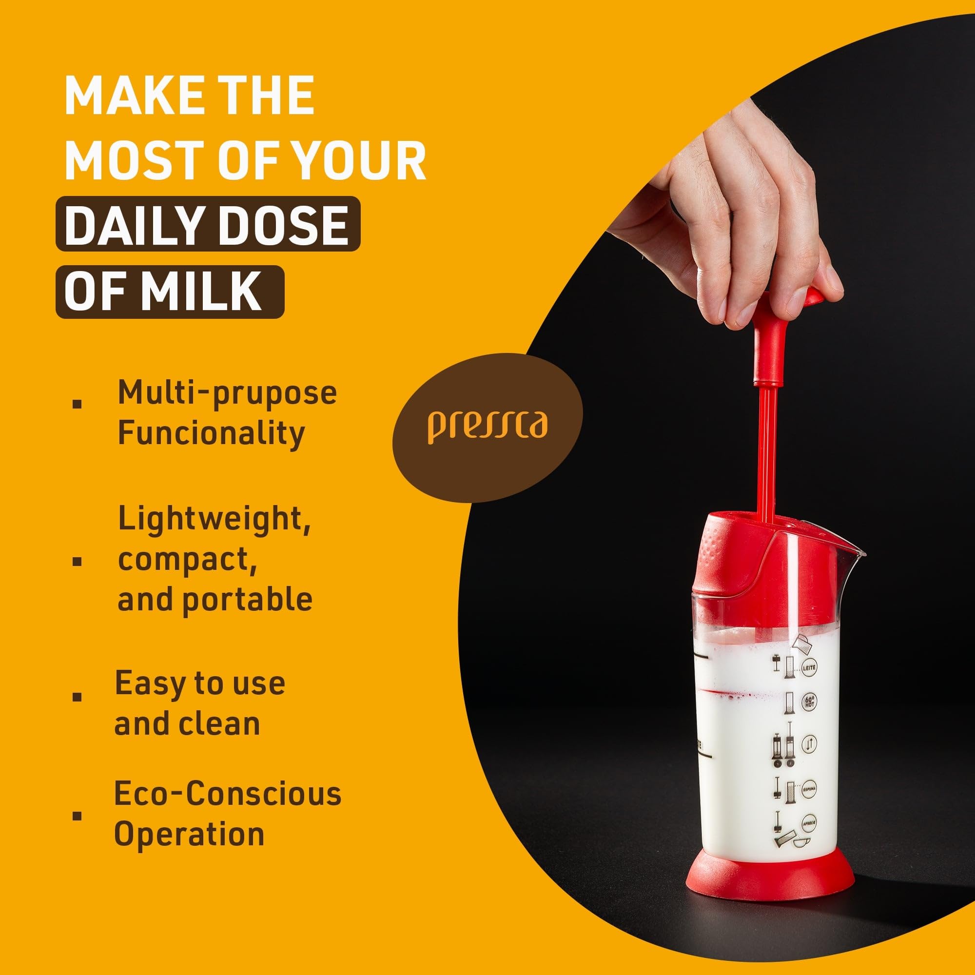 Espumador de leche manual - Mezclador de leche de mano, espumador de leche caliente y fría, sin BPA, espumador para café y bebidas - Accesorios para el hogar y la barra de café, utensilios 3